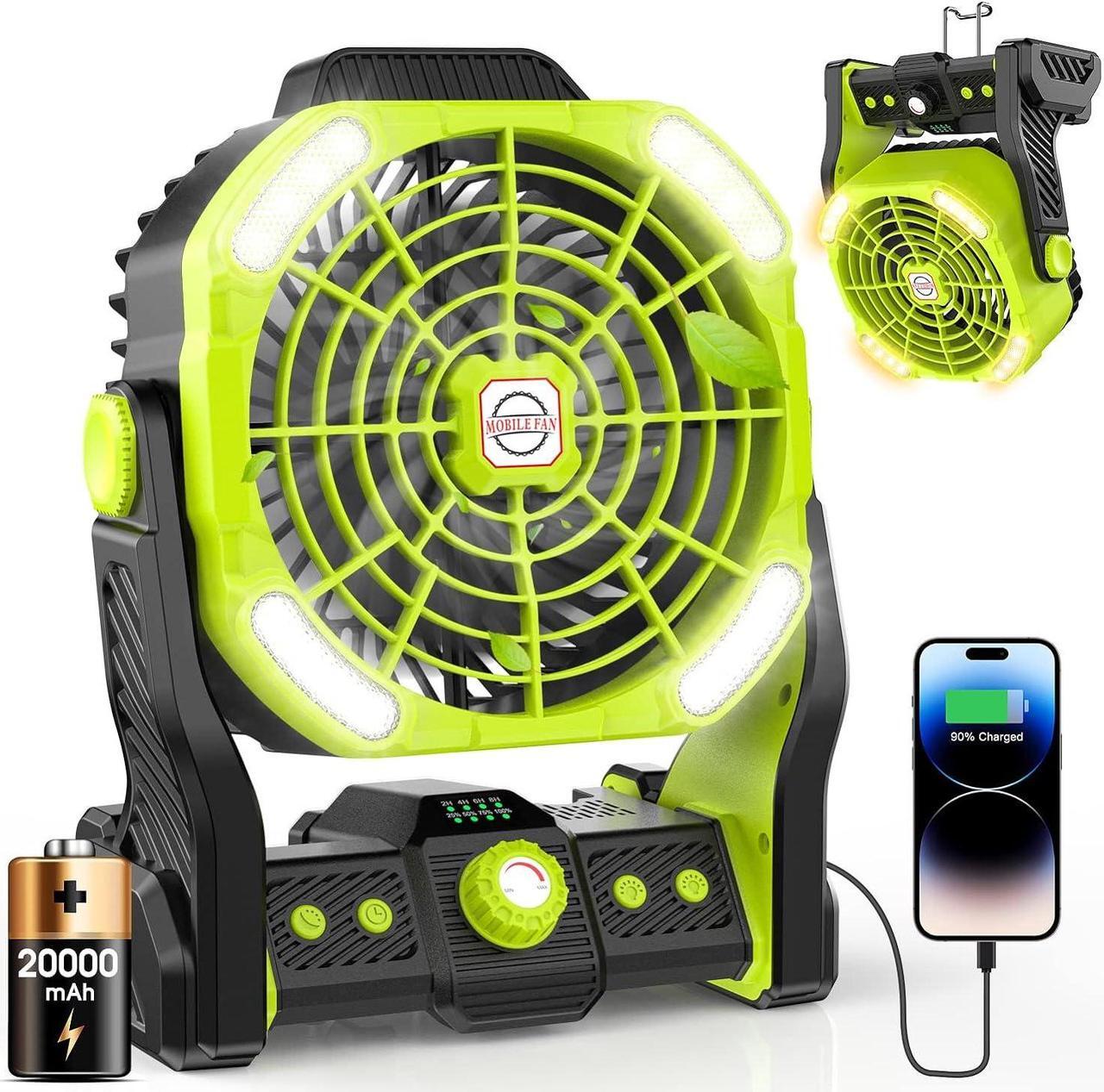 Main image of 20000mAh Battery Operated Portable Fan - Rechargeable Outdoor Camping Fan with LED Lantern, Personal Cooling Fan for Bedroom with Cold Air, Table Fan for Travel, Hiking, Fishing, Picnic