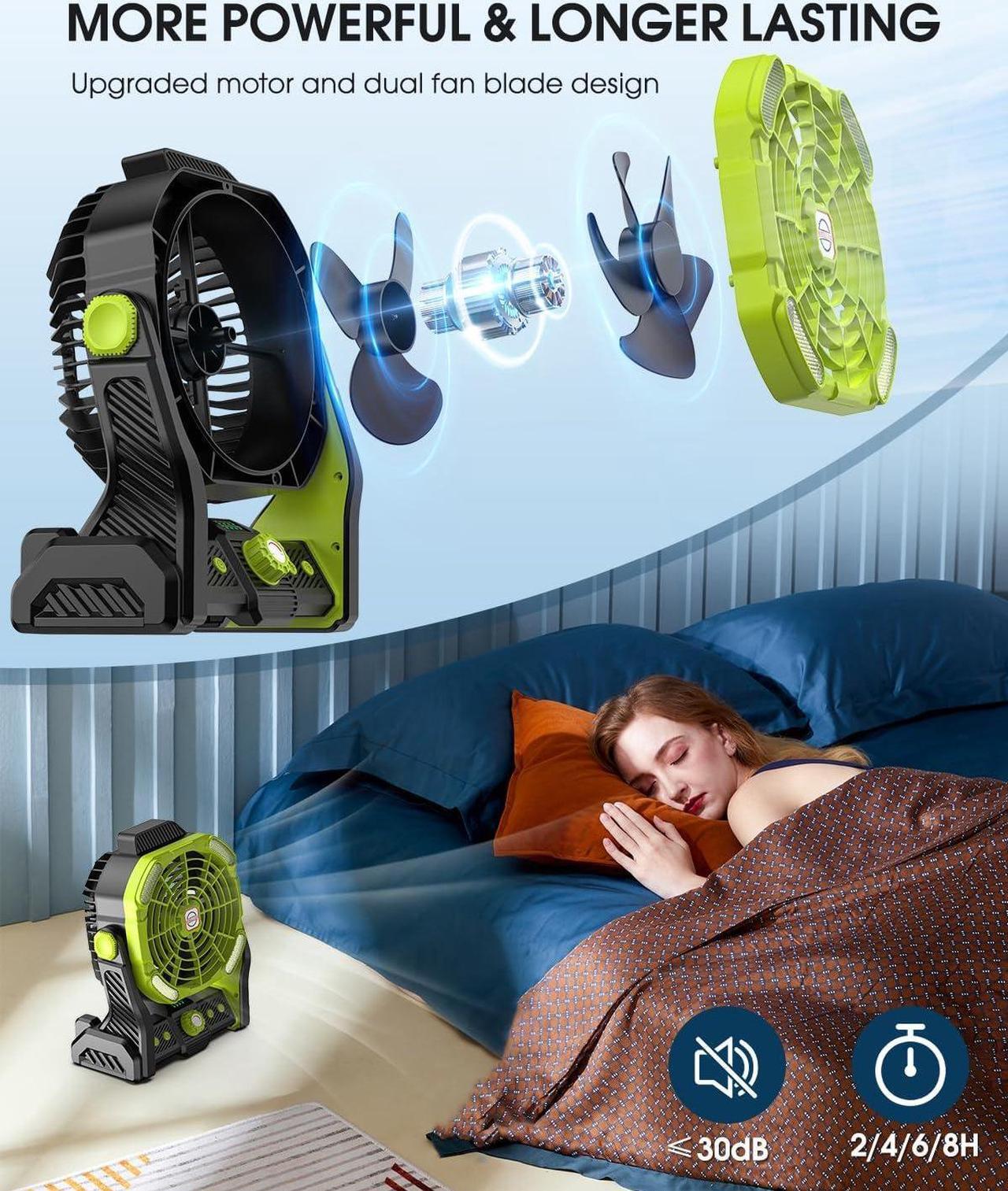 Alt view image 4 of 7 - 20000mAh Battery Operated Portable Fan - Rechargeable Outdoor Camping Fan with LED Lantern, Personal Cooling Fan for Bedroom with Cold Air, Table Fan for Travel, Hiking, Fishing, Picnic