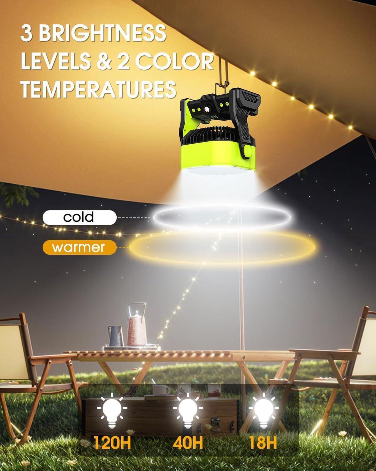 Alt view image 5 of 7 - 20000mAh Battery Operated Portable Fan - Rechargeable Outdoor Camping Fan with LED Lantern, Personal Cooling Fan for Bedroom with Cold Air, Table Fan for Travel, Hiking, Fishing, Picnic