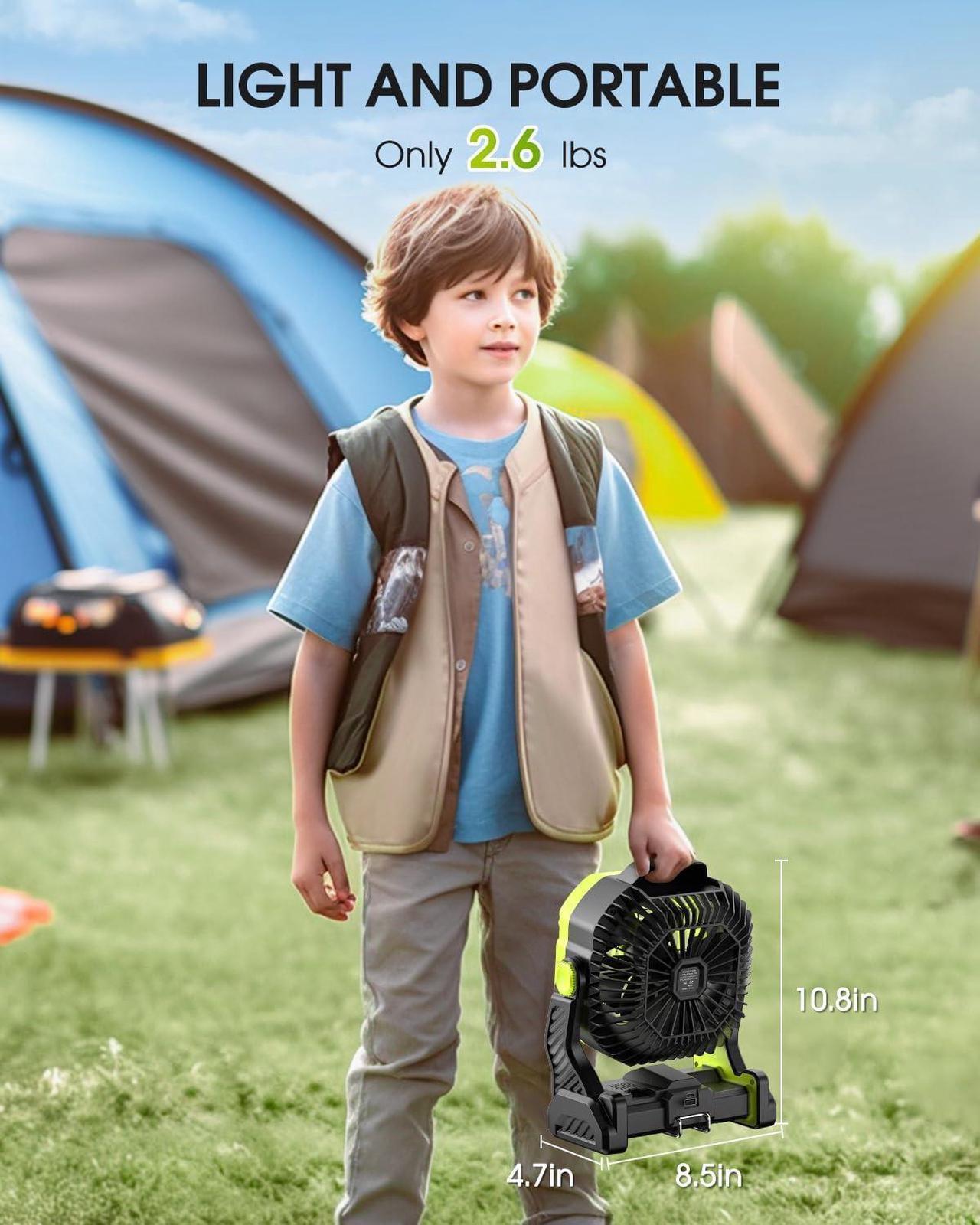 Alt view image 7 of 7 - 20000mAh Battery Operated Portable Fan - Rechargeable Outdoor Camping Fan with LED Lantern, Personal Cooling Fan for Bedroom with Cold Air, Table Fan for Travel, Hiking, Fishing, Picnic