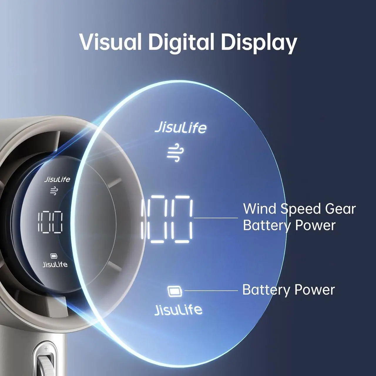 Alt view image 3 of 7 - Portable Handheld Fan,Speed(1-100) Adjustable Turbo Mini Fan,3600mAh Battery Rechargeable Personal Fan,Digital Display,Gifts for Women Men Travel/Camping/Outdoor-Blue