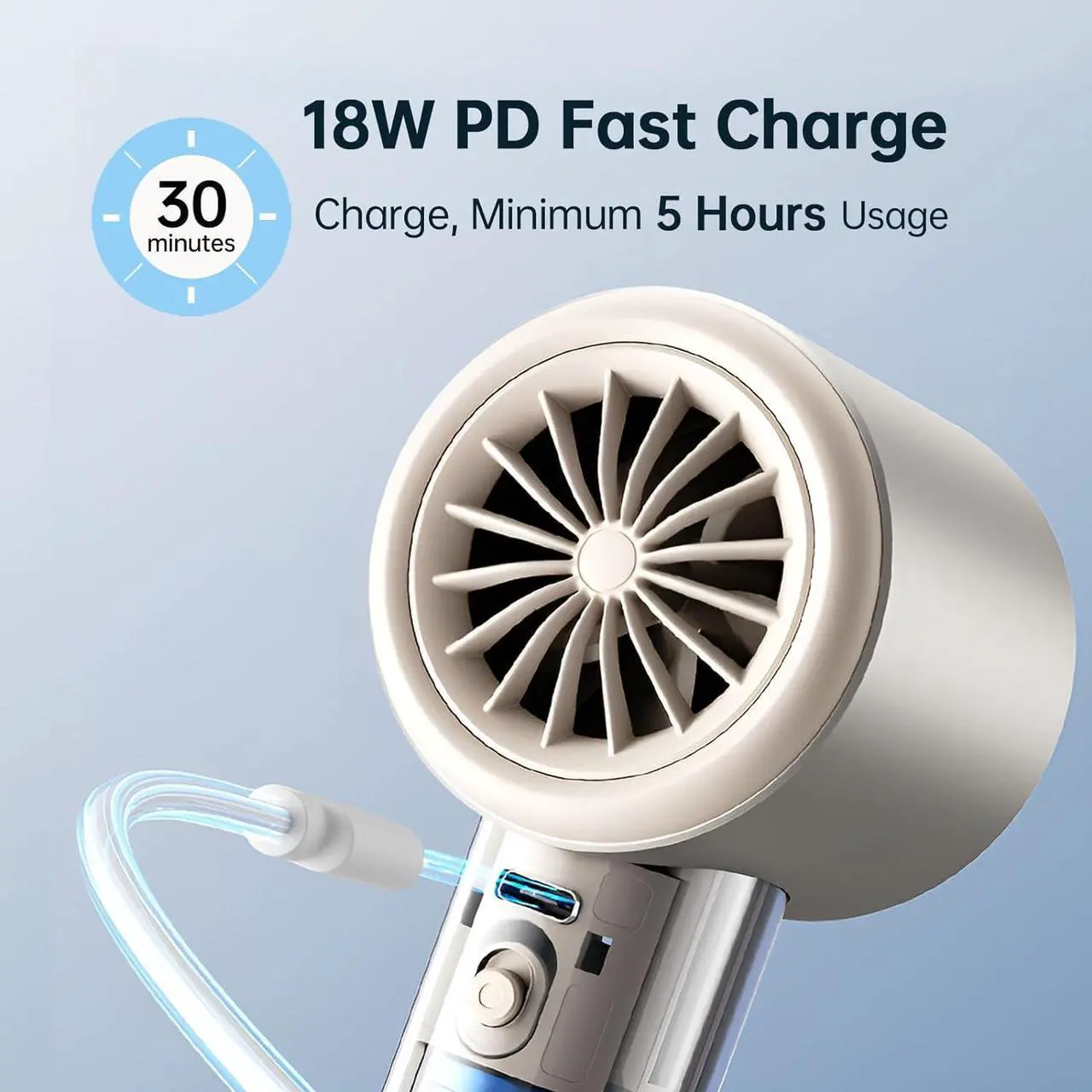 Alt view image 4 of 7 - Portable Handheld Fan,Speed(1-100) Adjustable Turbo Mini Fan,3600mAh Battery Rechargeable Personal Fan,Digital Display,Gifts for Women Men Travel/Camping/Outdoor-Blue