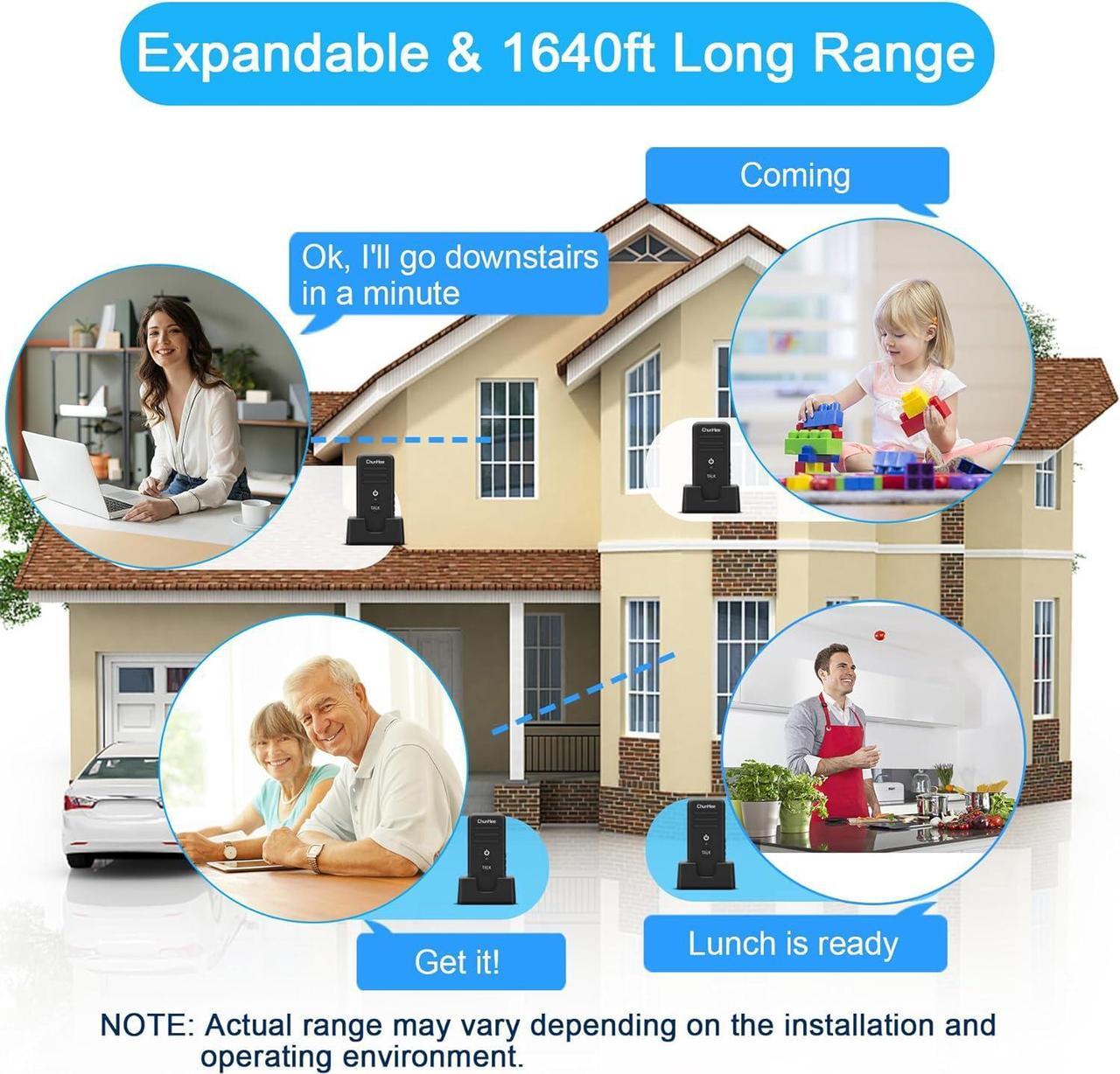 Alt view image 5 of 7 - Wireless for Home 16 Channels Long Standby Caregiver Wireless Intercom System for Elderly 1640ft Portable Intercom Two Way Room to Room Communication Intercom for Home Use, 4 Pack