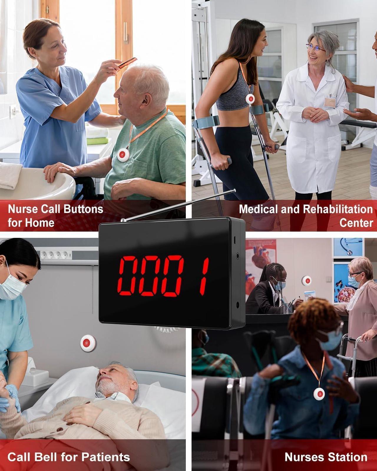 Alt view image 2 of 7 - Wireless Calling System Caregiver Call Button Patient Call Bell with 10 Waterproof Nurse Alert Call Buttons and 1 Display Receiver for Clinic Nurses Station Restaurant Nursing Home