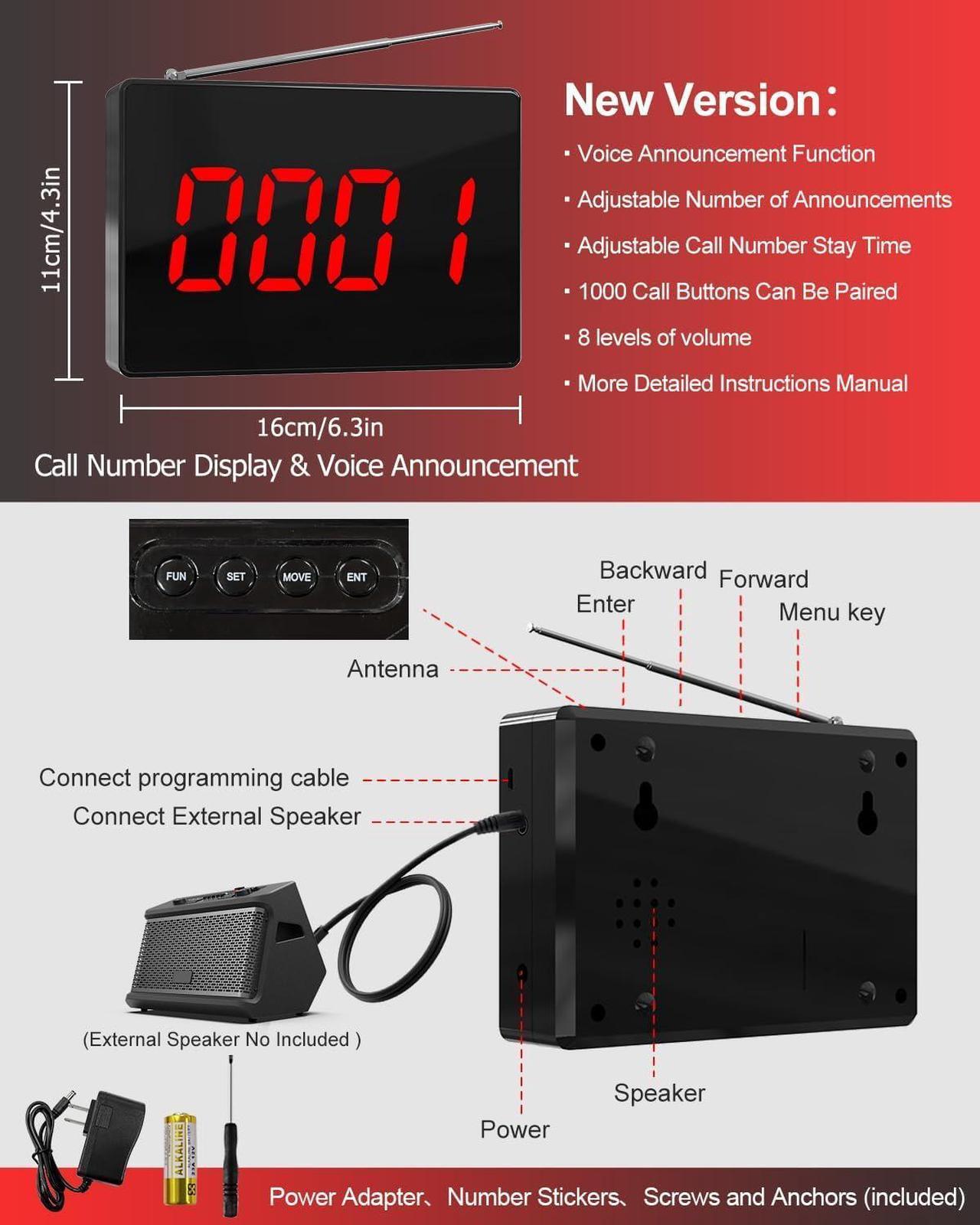 Alt view image 7 of 7 - Wireless Calling System Caregiver Call Button Patient Call Bell with 10 Waterproof Nurse Alert Call Buttons and 1 Display Receiver for Clinic Nurses Station Restaurant Nursing Home