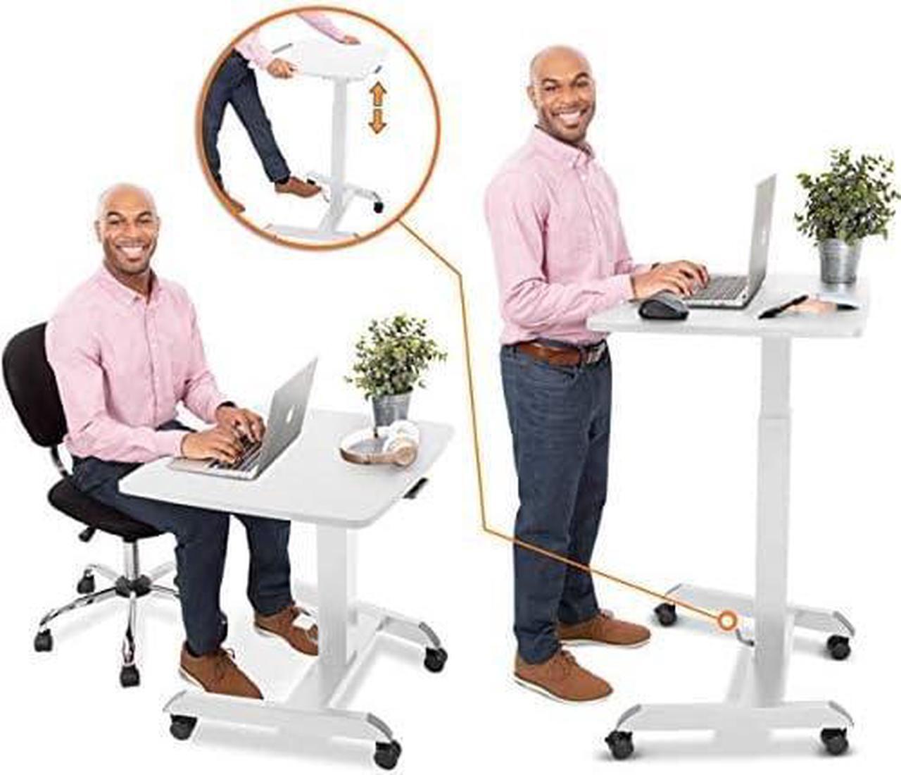 Alt view image 4 of 7 - Multifunctional Mobile Podium Desk | Portable Sit to Stand Lectern with Pneumatic Height Adjustment & Tilting Desktop | Rolling Laptop Stand | Mobile Desk for School, Home, Office (Black)