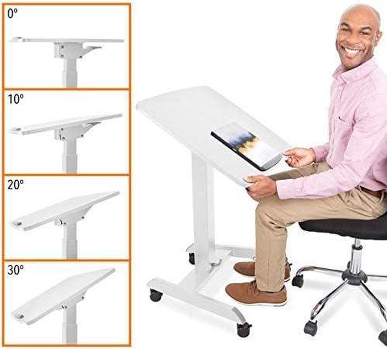 Alt view image 5 of 7 - Multifunctional Mobile Podium Desk | Portable Sit to Stand Lectern with Pneumatic Height Adjustment & Tilting Desktop | Rolling Laptop Stand | Mobile Desk for School, Home, Office (Black)