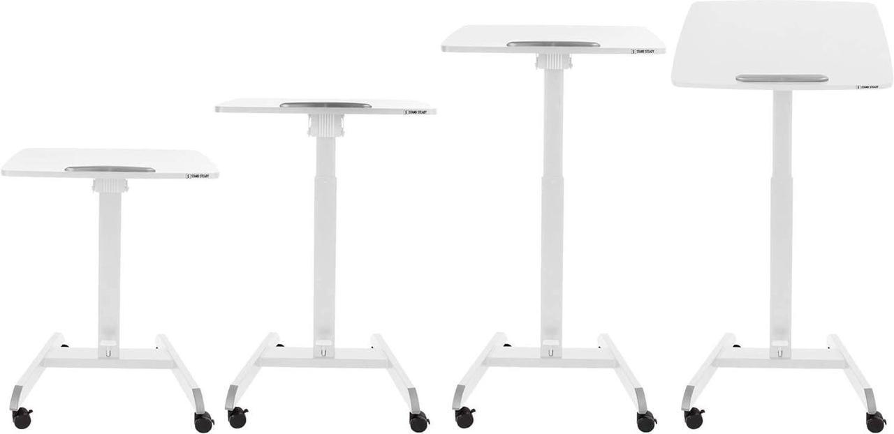 Alt view image 7 of 7 - Multifunctional Mobile Podium Desk | Portable Sit to Stand Lectern with Pneumatic Height Adjustment & Tilting Desktop | Rolling Laptop Stand | Mobile Desk for School, Home, Office (Black)