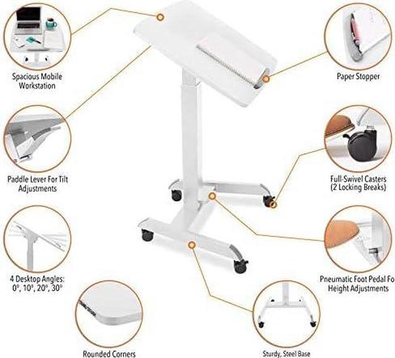Alt view image 6 of 7 - Multifunctional Mobile Podium Desk | Portable Sit to Stand Lectern with Pneumatic Height Adjustment & Tilting Desktop | Rolling Laptop Stand | Mobile Desk for School, Home, Office (Black)