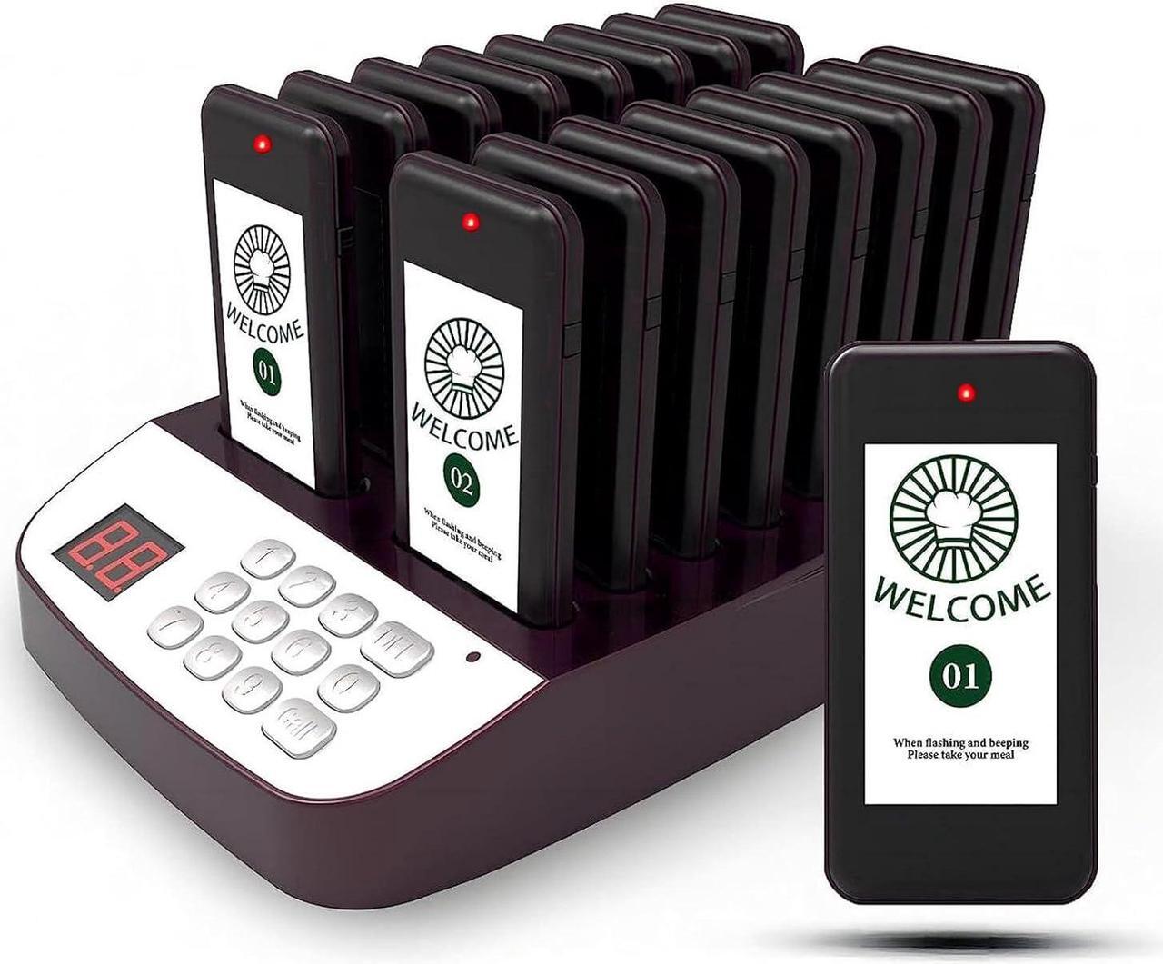 Main image of Restaurant Pager System,Social Distancing Keeping 16 Pagers Buzzers,Wireless Guest Customer Service Calling System,Long Range Pagers for Restaurants,Waiting Paging System for Food Truck,