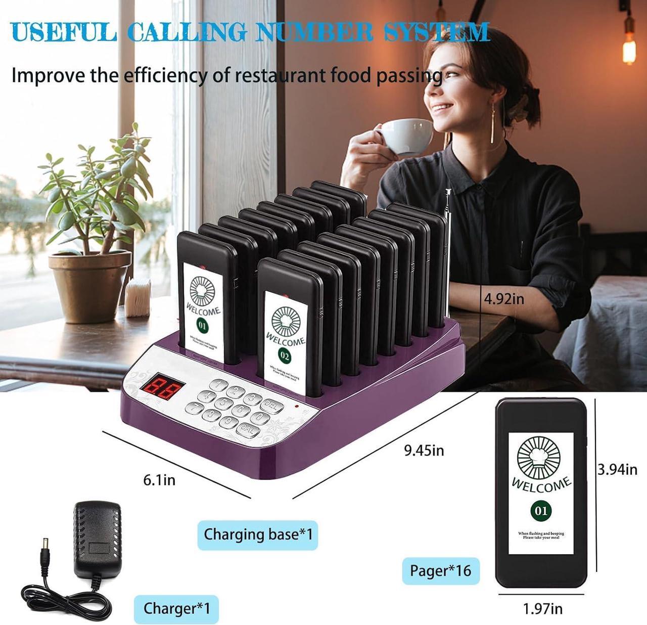 Alt view image 5 of 7 - Restaurant Pager System,Social Distancing Keeping 16 Pagers Buzzers,Wireless Guest Customer Service Calling System,Long Range Pagers for Restaurants,Waiting Paging System for Food Truck,