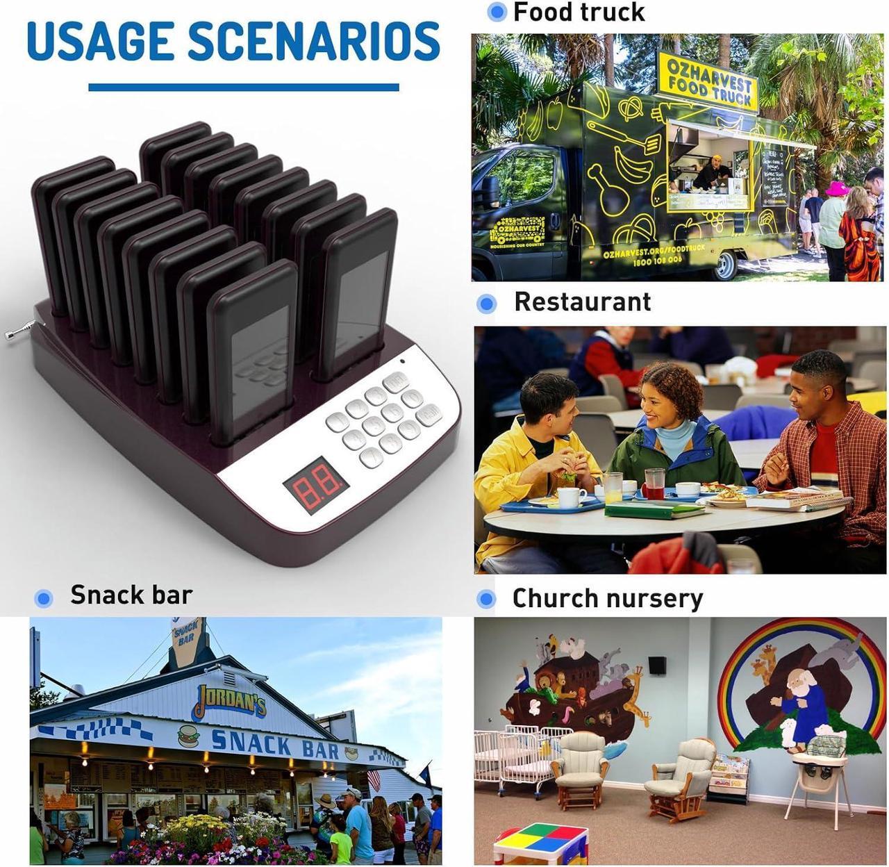 Alt view image 6 of 7 - Restaurant Pager System,Social Distancing Keeping 16 Pagers Buzzers,Wireless Guest Customer Service Calling System,Long Range Pagers for Restaurants,Waiting Paging System for Food Truck,