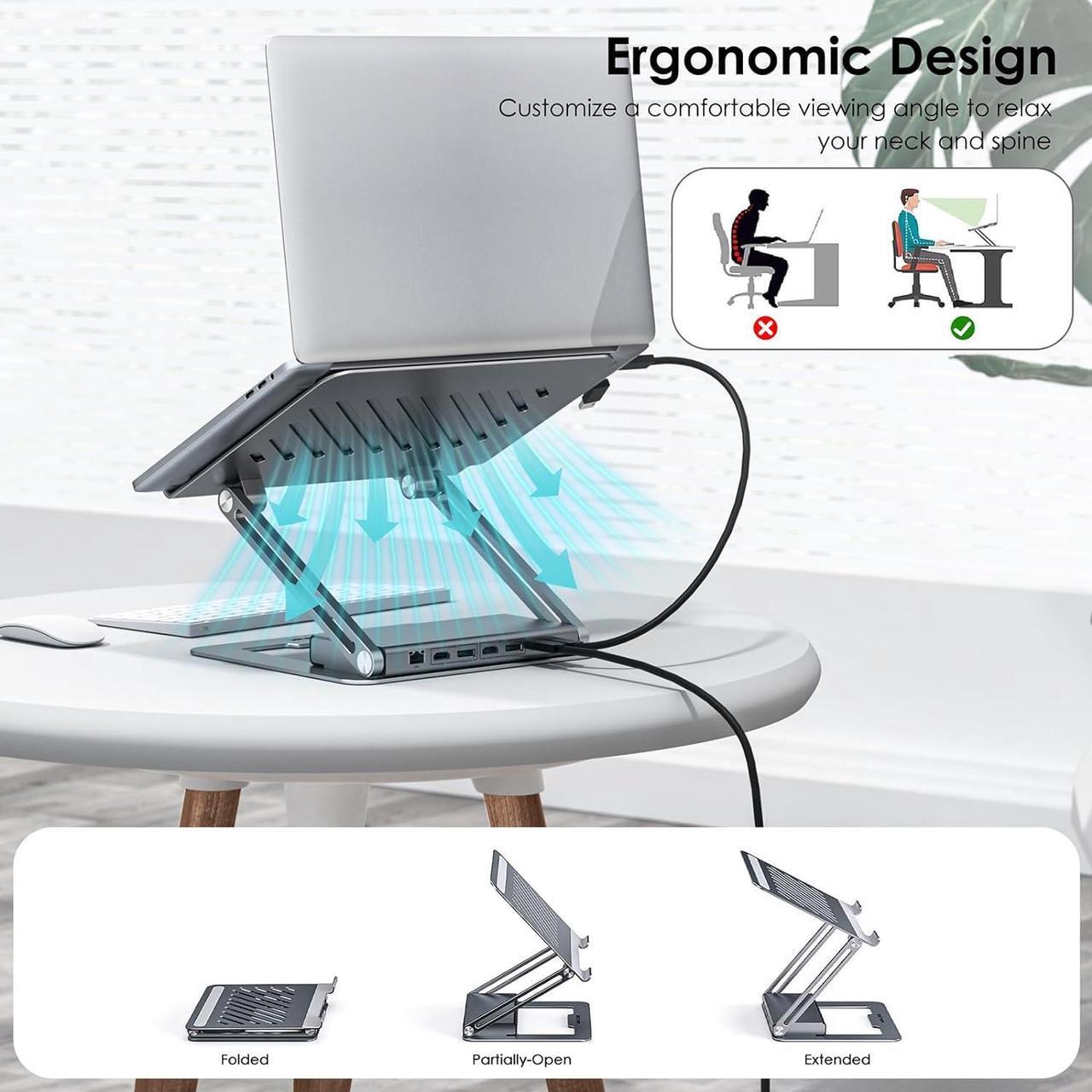 Alt view image 3 of 7 - DisplayLink Docking Station,WAVLINK USB-C/A Laptop Dock with Ergonomic Design,5K DP1/2+HDMI1/2,100W PD in,2*USB 2.0,1Gbps RJ45,SD/TF Slots,4-Pole Jack,for M1/M2/M3 Mac/h P/Dell//Acer