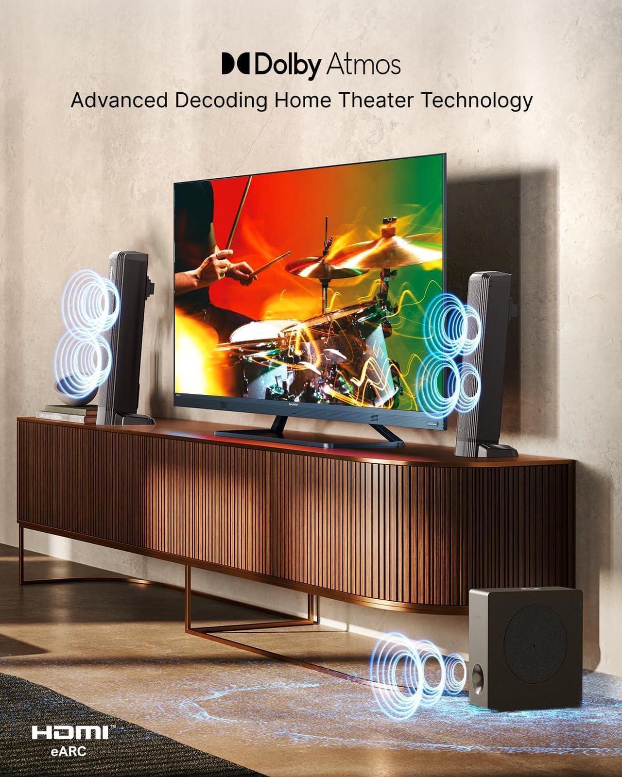 Alt view image 3 of 7 - 4.1ch Sound Bar for Smart TV with Dolby Atmos, 2-in-1 Bluetooth 5.3 Soundbar for TV with Subwoofer, 280W Peak Power, 3 EQ Modes TV Soundbar, Bass Boost, HDMI eARC, Apollo S60 Detachable Series