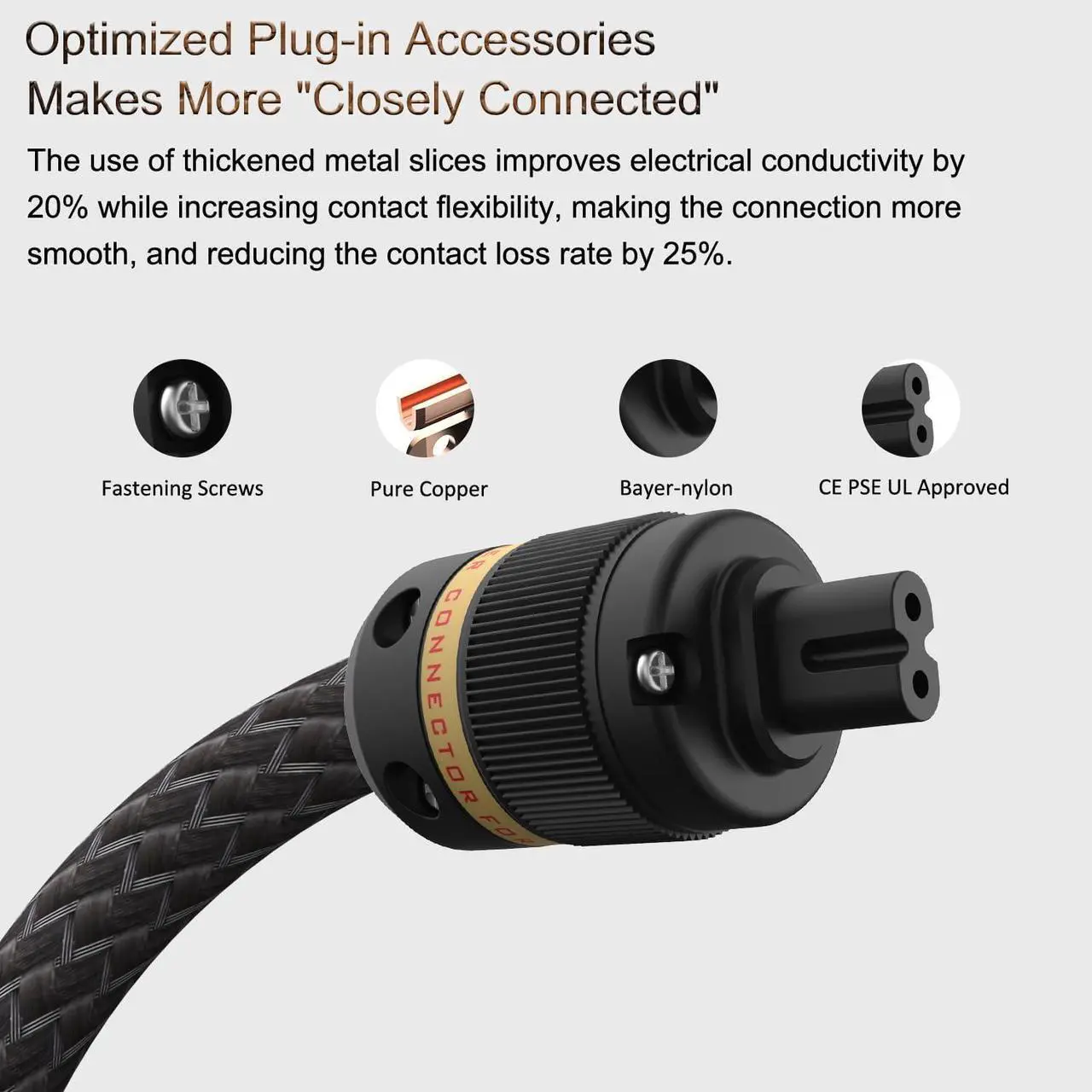 Alt view image 7 of 7 - Viborg C7 Hi-End Power Cable, Figure 8 Audio Power Cord, US AC Mains Cord with Copper Shielding (4.9FT/1.5M)