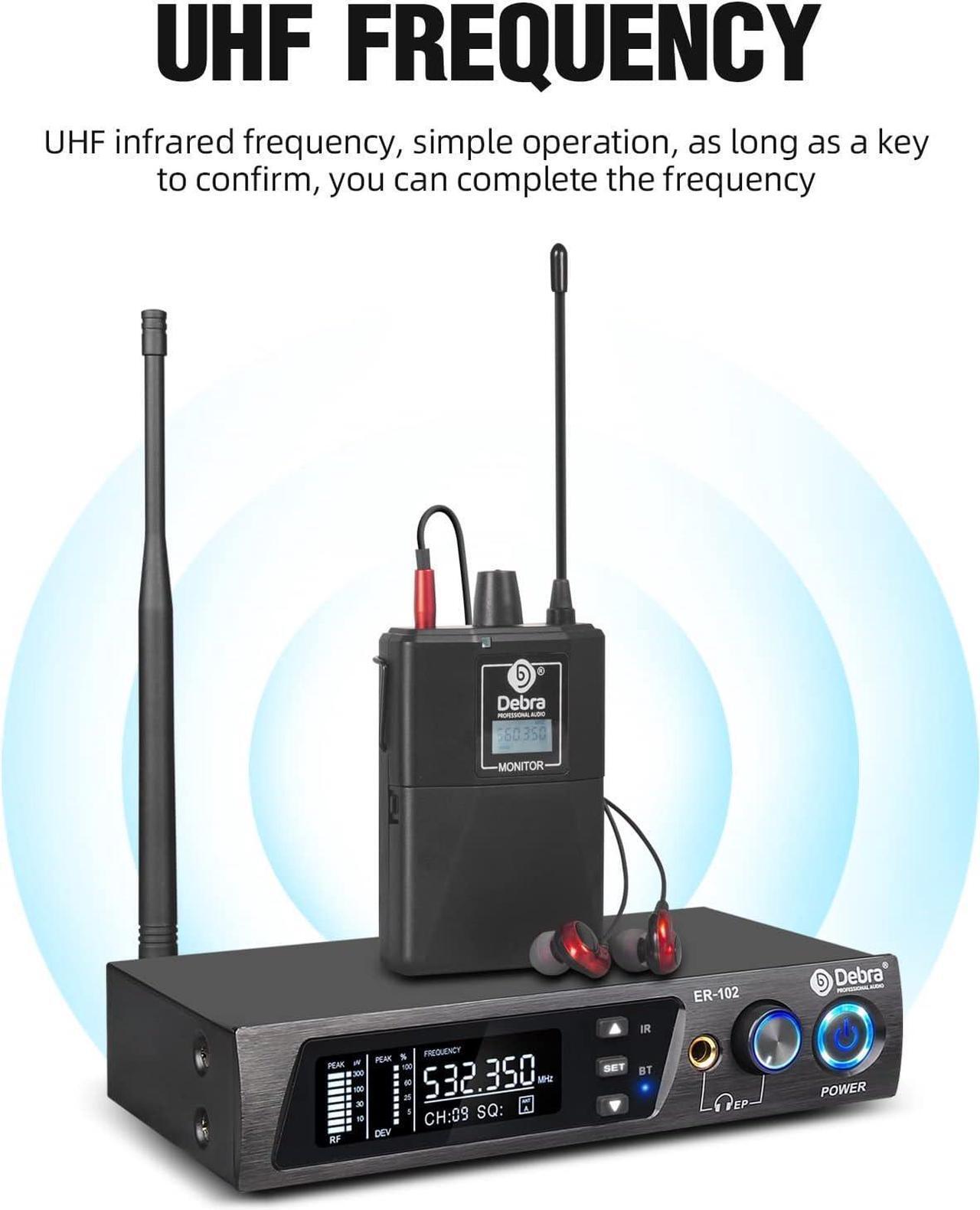 Alt view image 2 of 7 - ER-102 UHF IEM Wireless in Ear Monitor System with Monitoring Type for Stage, Band, Recording Studio,Guitar, Live Performance (Single Channel, 2 Bodypack)
