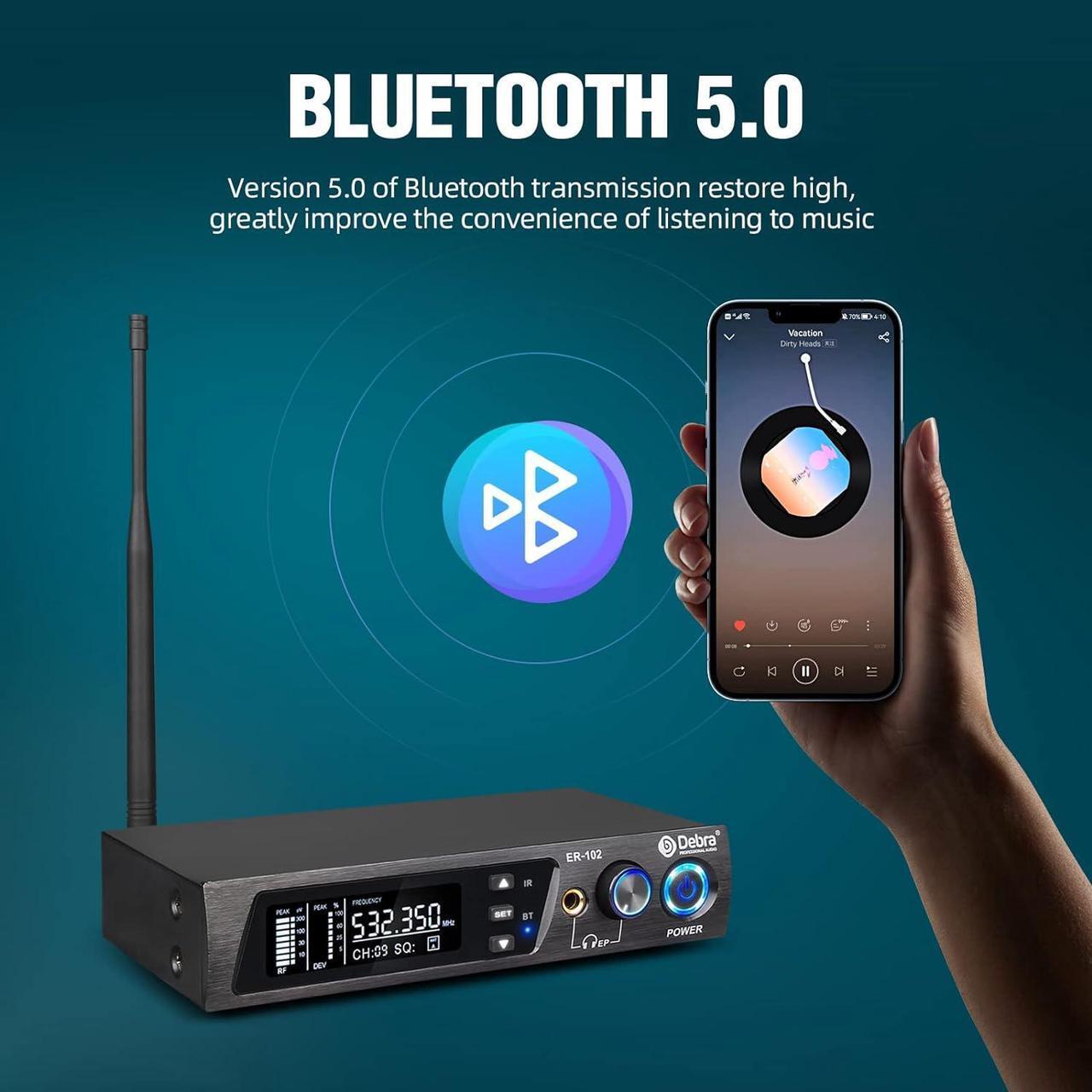 Alt view image 3 of 7 - ER-102 UHF IEM Wireless in Ear Monitor System with Monitoring Type for Stage, Band, Recording Studio,Guitar, Live Performance (Single Channel, 2 Bodypack)