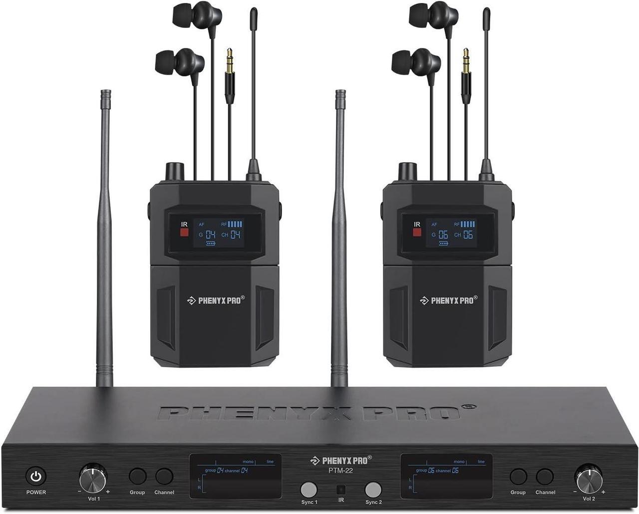 Main image of Mono Dual Wireless in-Ear Monitor System, Metal Wireless IEM System, Sturdy Bodypack Receiver, 2x50 Frequencies, Separate Outputs,164ft Operation, Suitable for Band and Studio (PTM-22)