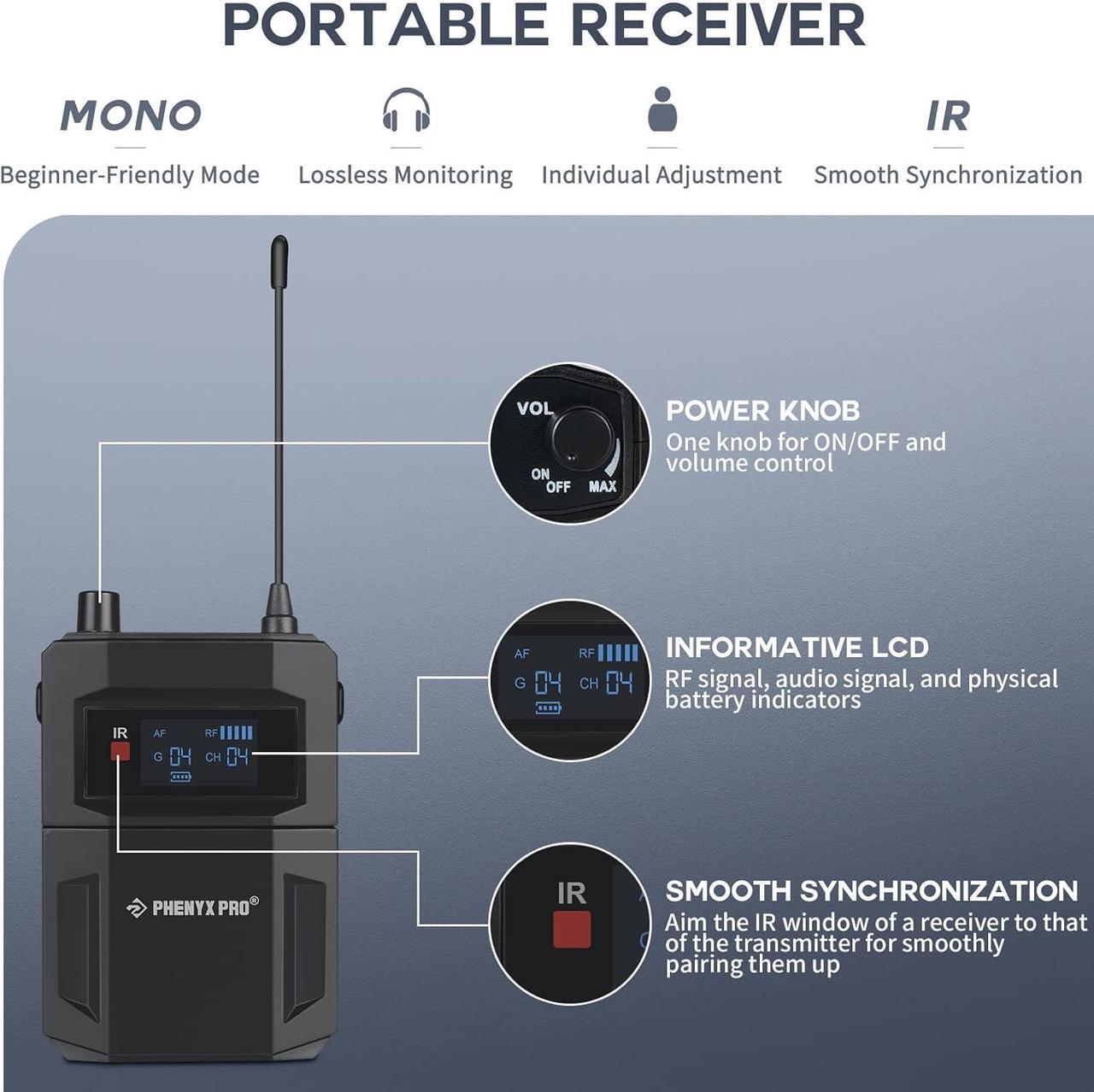 Alt view image 3 of 6 - Mono Dual Wireless in-Ear Monitor System, Metal Wireless IEM System, Sturdy Bodypack Receiver, 2x50 Frequencies, Separate Outputs,164ft Operation, Suitable for Band and Studio (PTM-22)