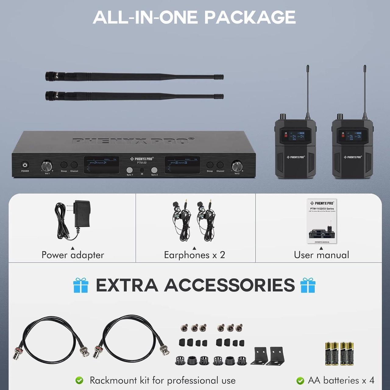 Alt view image 6 of 6 - Mono Dual Wireless in-Ear Monitor System, Metal Wireless IEM System, Sturdy Bodypack Receiver, 2x50 Frequencies, Separate Outputs,164ft Operation, Suitable for Band and Studio (PTM-22)