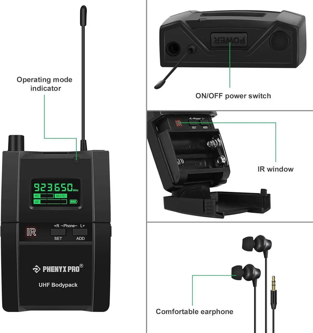 Alt view image 2 of 6 - Wireless in-Ear Monitor System, Stereo IEM System with Rack Mount Kit, 89 Frequencies, 900MHz UHF Band, 164ft Range, Suitable for Stage & Studio (4 Bodypacks with Transmitter)