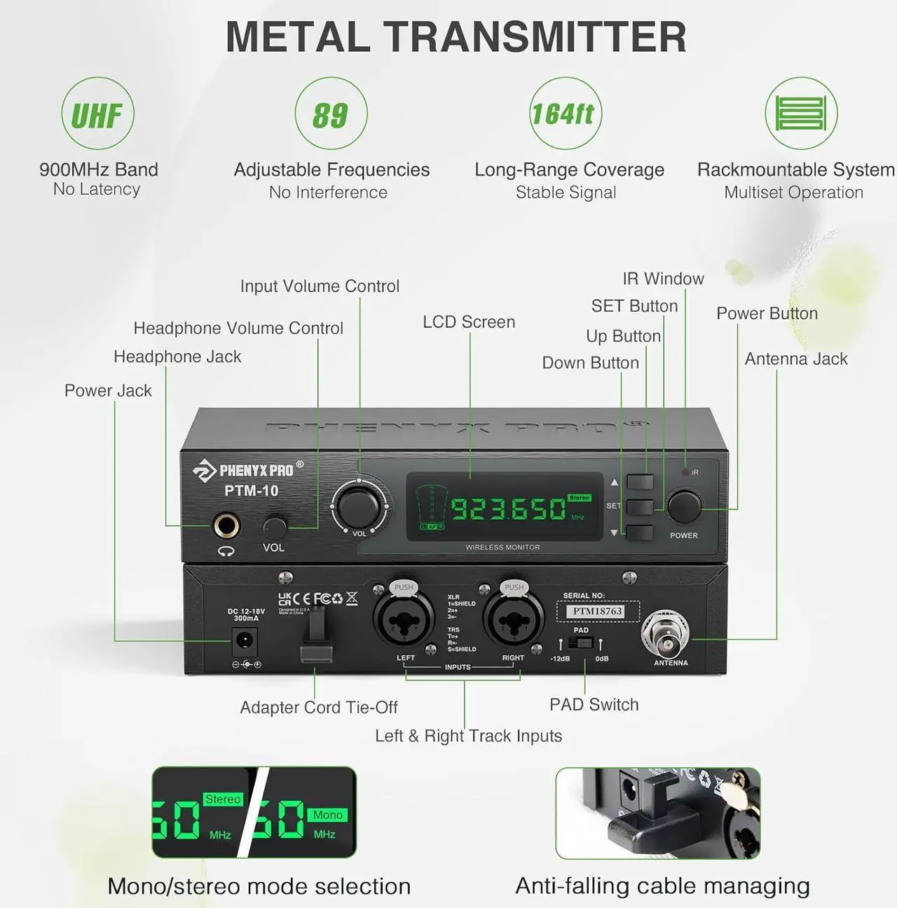 Alt view image 6 of 6 - Wireless in-Ear Monitor System, Stereo IEM System with Rack Mount Kit, 89 Frequencies, 900MHz UHF Band, 164ft Range, Suitable for Stage & Studio (4 Bodypacks with Transmitter)