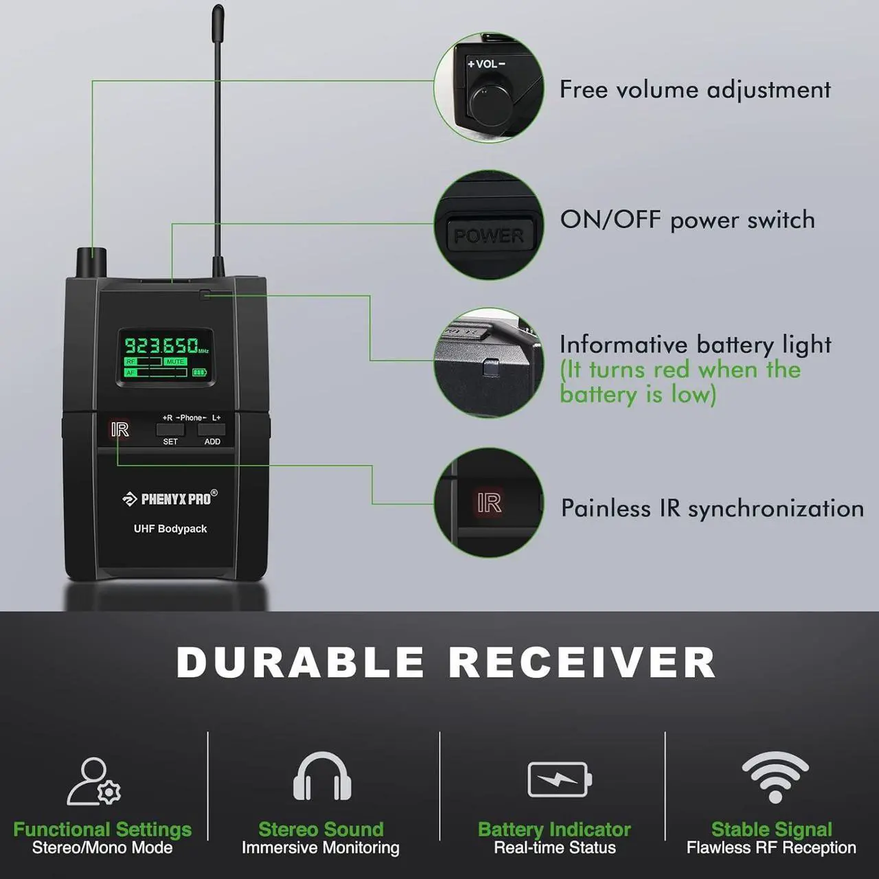 Alt view image 3 of 6 - Wireless in-Ear Monitor System, Stereo IEM System with Rack Mount Kit, 89 Frequencies, 900MHz UHF Band, 164ft Range, Suitable for Stage & Studio (4 Bodypacks with Transmitter)