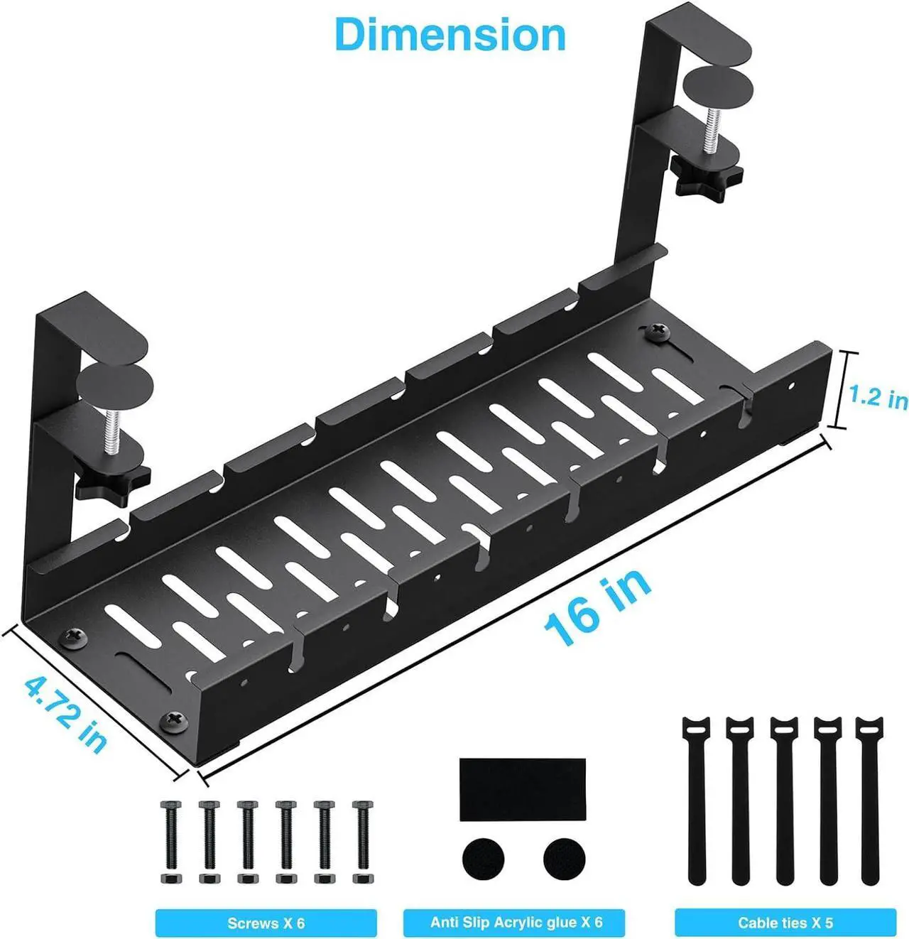 Alt view image 5 of 6 - Extendable Under Desk Cable Management, Metal Cable Management Tray Under Desk with Clamp, Retractable Power Strip Cord Holder for Wire Management 31Inch (2 Pack Extendable 31')