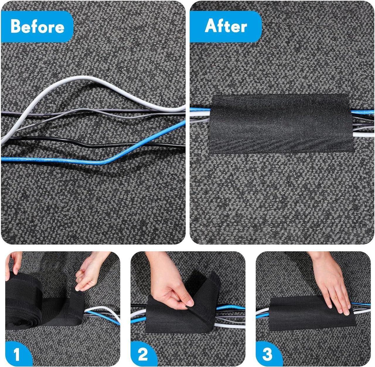 Alt view image 3 of 7 - Cord Cover Floor Carpet Cable Cover Floor Wire Cover Protector Cable Management for Office Carpet, Keep Cable Organized and Protect Cords (Black,4 Inch X 200 Feet)