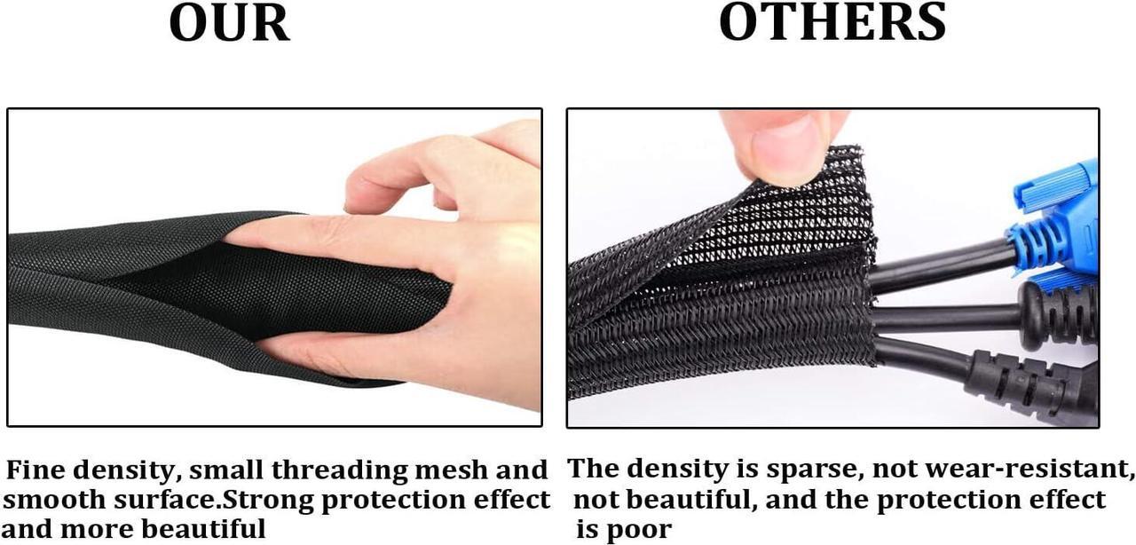 Alt view image 4 of 7 - Black Braided Cable Management Sleeves Wire Loom Tubing Cord Protector Self-Wrapping (1-30Feet)