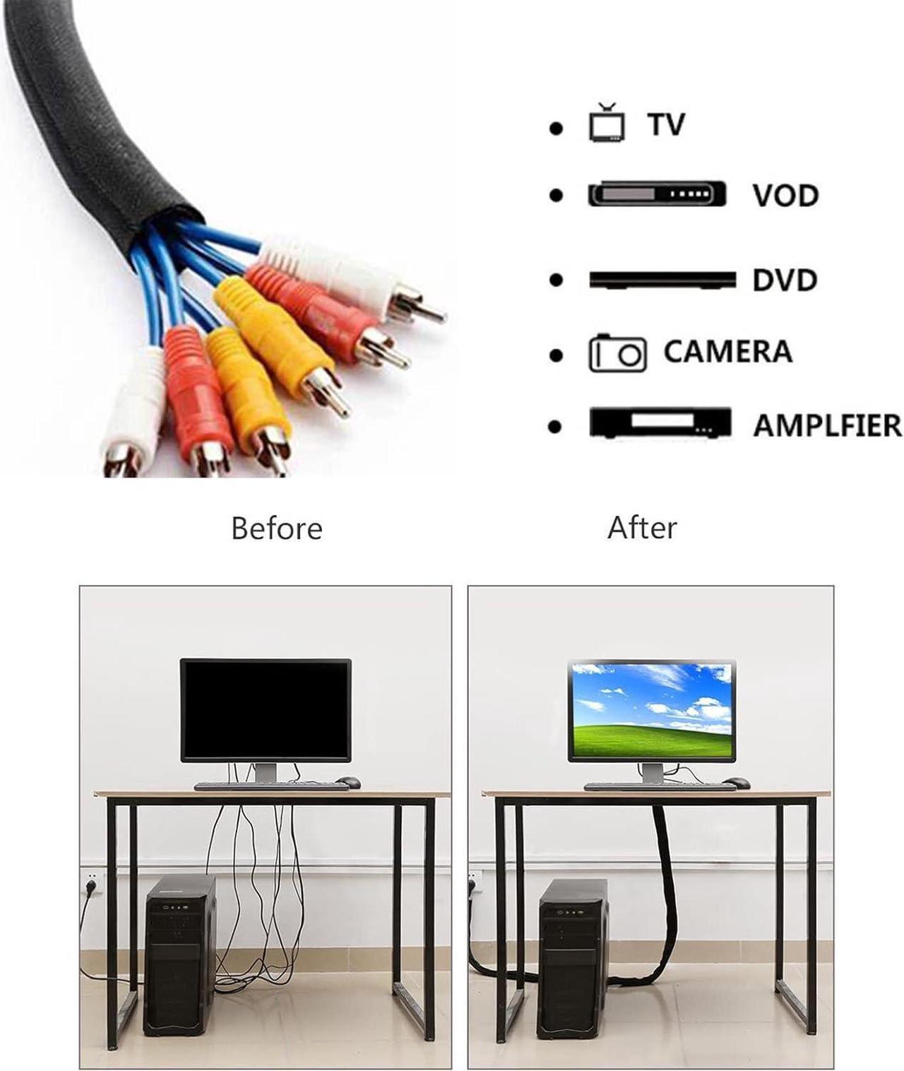 Alt view image 5 of 7 - Black Braided Cable Management Sleeves Wire Loom Tubing Cord Protector Self-Wrapping (1-30Feet)
