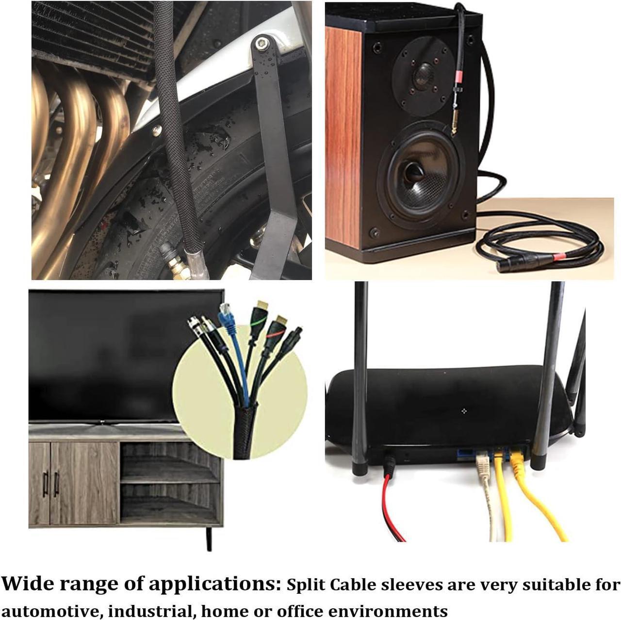 Alt view image 7 of 7 - Black Braided Cable Management Sleeves Wire Loom Tubing Cord Protector Self-Wrapping (1-30Feet)