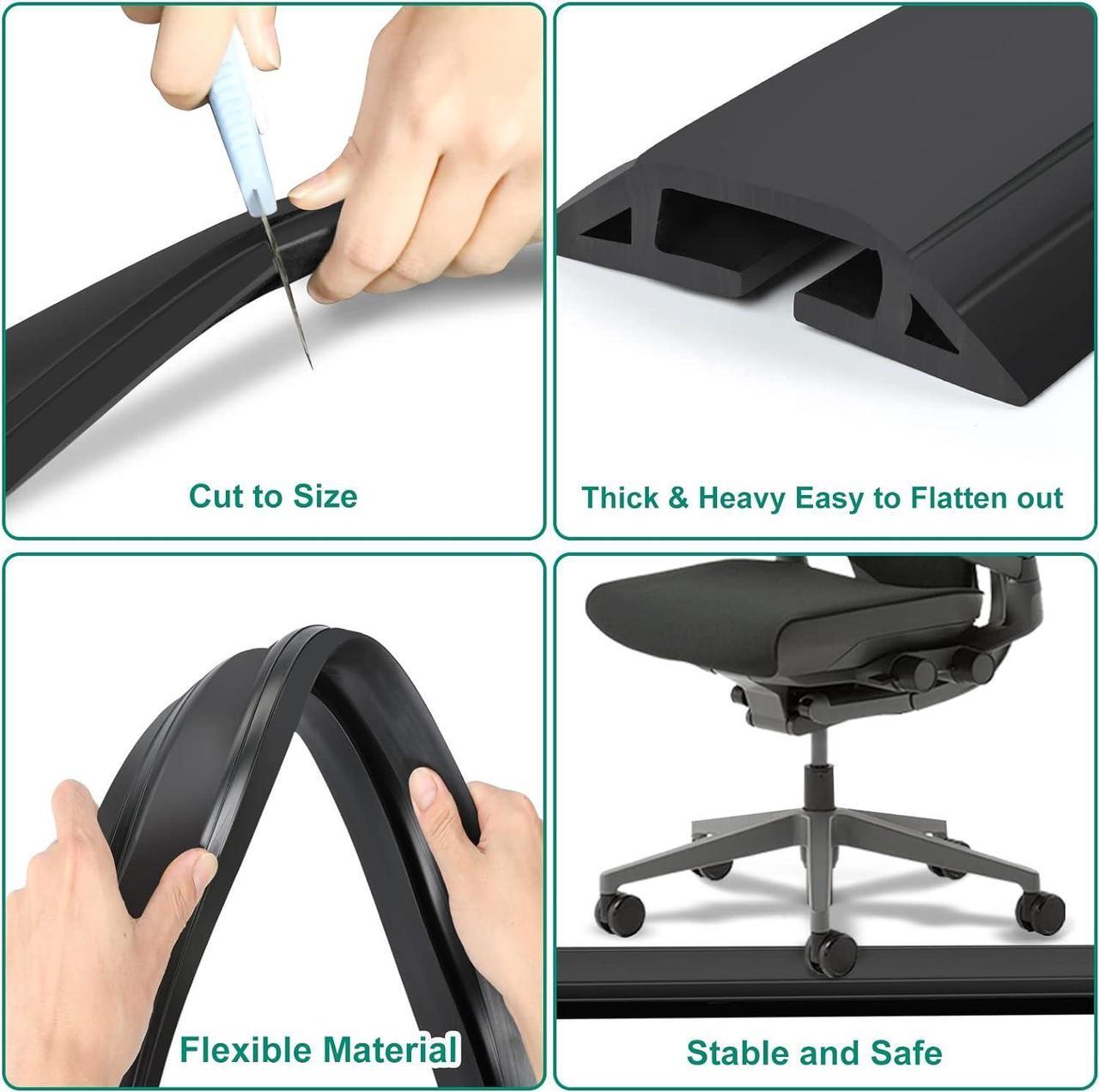 Alt view image 2 of 6 - 10 ft Floor Cord Cover Heavy Duty Cable Protector, Easy to Unroll, Prevent Trip Hazard for Home Office or Outdoor Settings (Black - 2pcs)