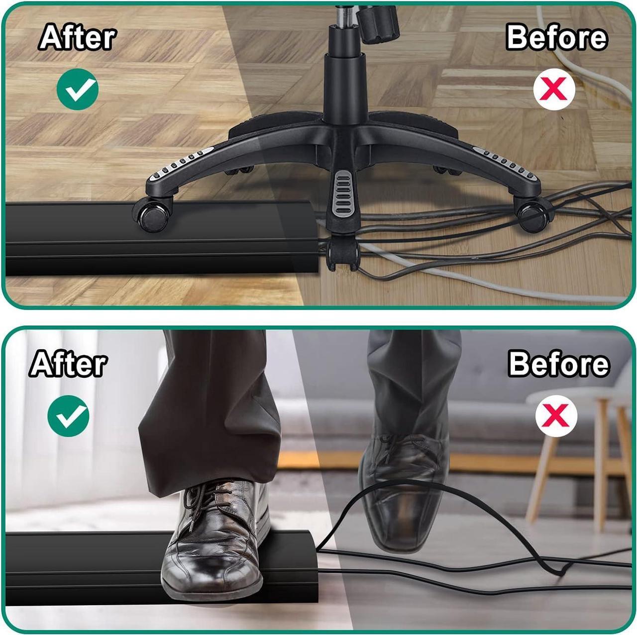Alt view image 3 of 6 - 10 ft Floor Cord Cover Heavy Duty Cable Protector, Easy to Unroll, Prevent Trip Hazard for Home Office or Outdoor Settings (Black - 2pcs)