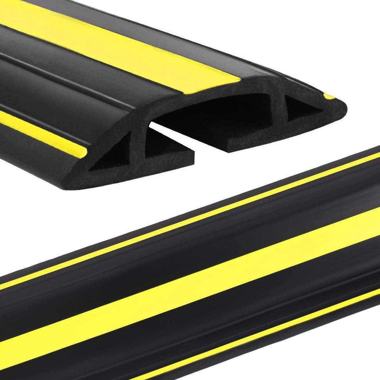 Alt view image 6 of 6 - 10 ft Floor Cord Cover Heavy Duty Cable Protector, Easy to Unroll, Prevent Trip Hazard for Home Office or Outdoor Settings (Black - 2pcs)