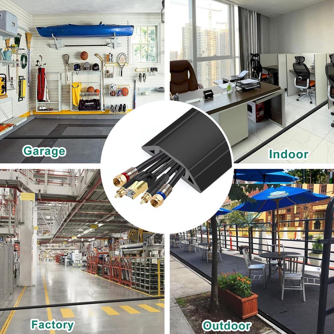 Alt view image 5 of 6 - 10 ft Floor Cord Cover Heavy Duty Cable Protector, Easy to Unroll, Prevent Trip Hazard for Home Office or Outdoor Settings (Black - 2pcs)