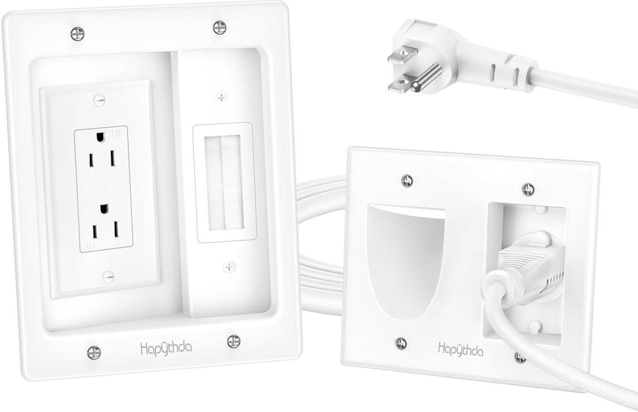 Main image of in Wall Cable Management Kit, Recessed Outlet for Wall Mount TV, Hide TV Power Cables & Low Voltage Wires Behind The Wall, in Wall Power Kit for Home & Office Theater Systerm, White
