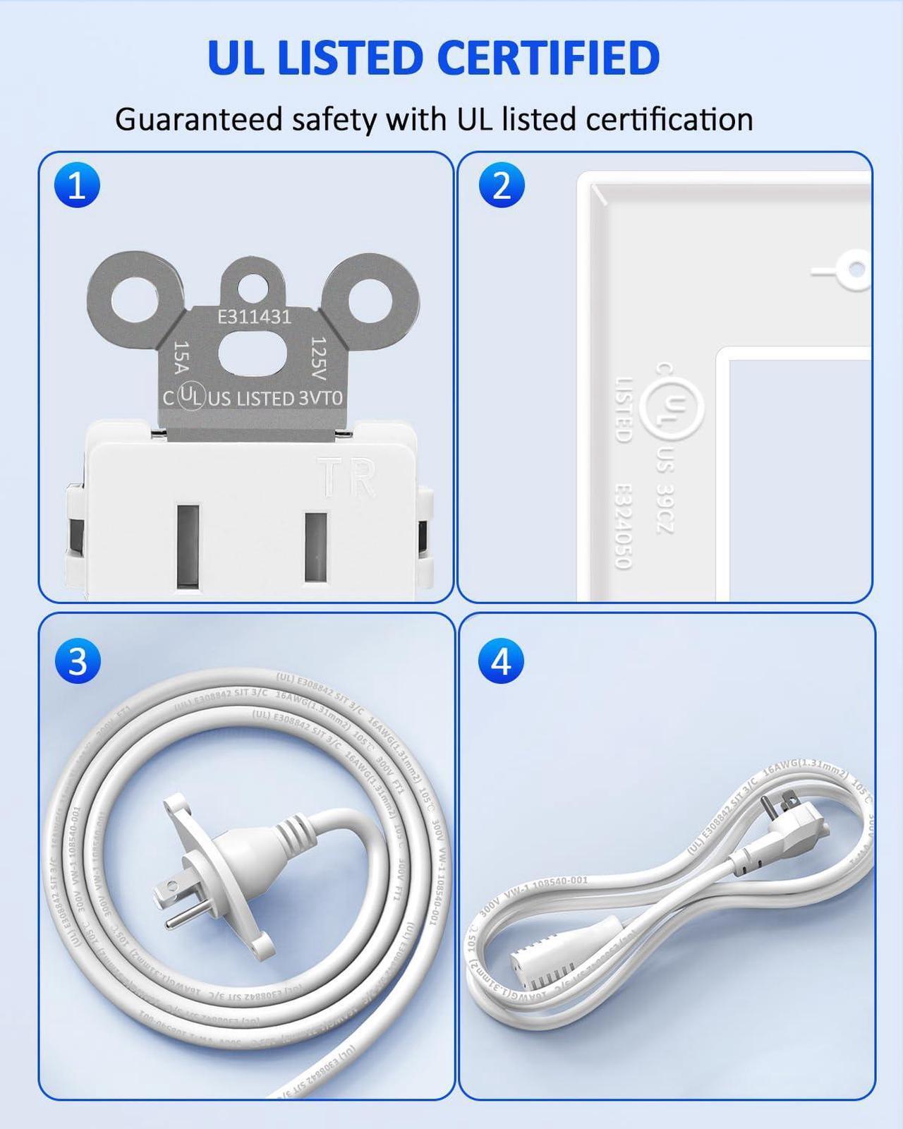 Alt view image 2 of 7 - in Wall Cable Management Kit, Recessed Outlet for Wall Mount TV, Hide TV Power Cables & Low Voltage Wires Behind The Wall, in Wall Power Kit for Home & Office Theater Systerm, White
