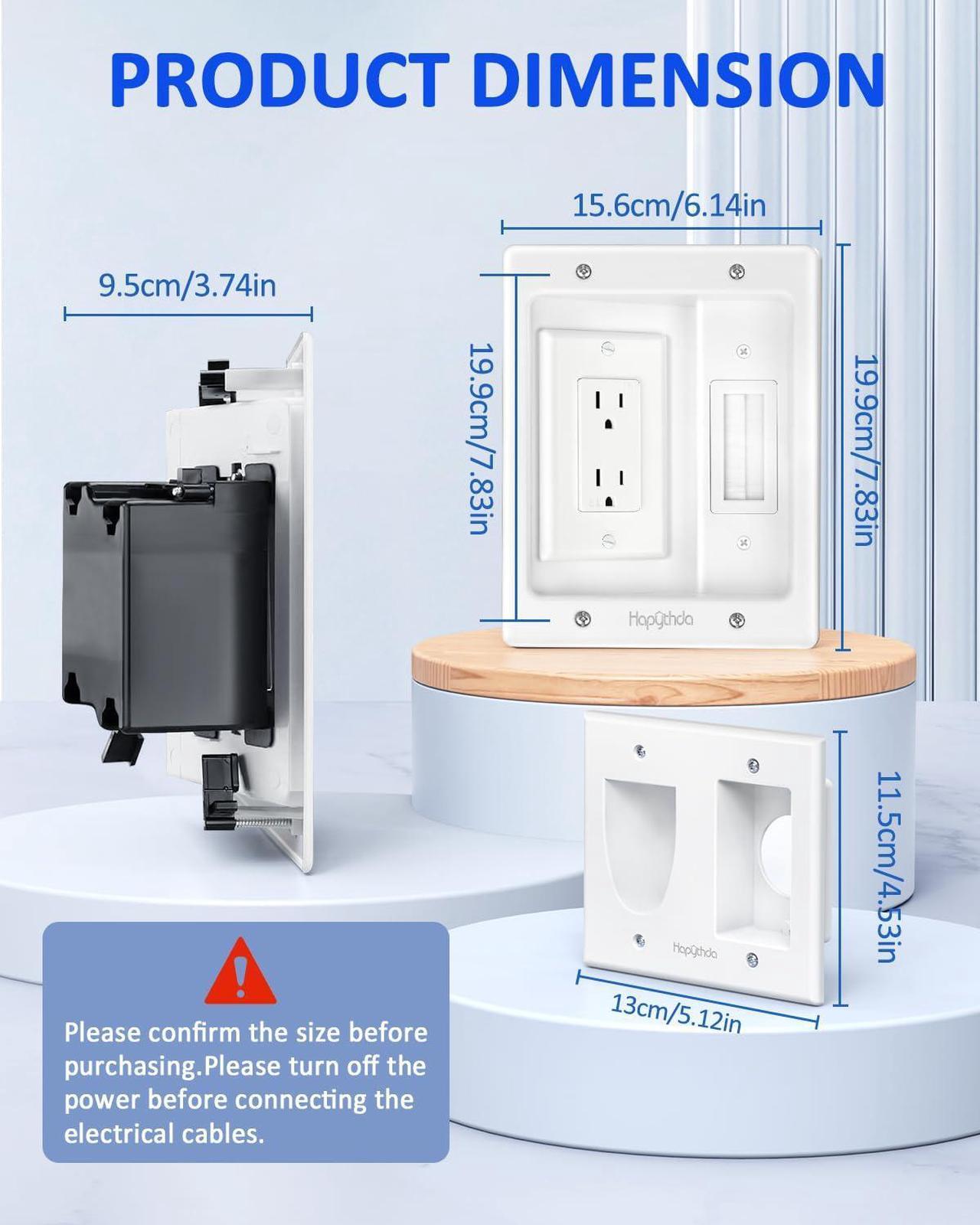 Alt view image 4 of 7 - in Wall Cable Management Kit, Recessed Outlet for Wall Mount TV, Hide TV Power Cables & Low Voltage Wires Behind The Wall, in Wall Power Kit for Home & Office Theater Systerm, White