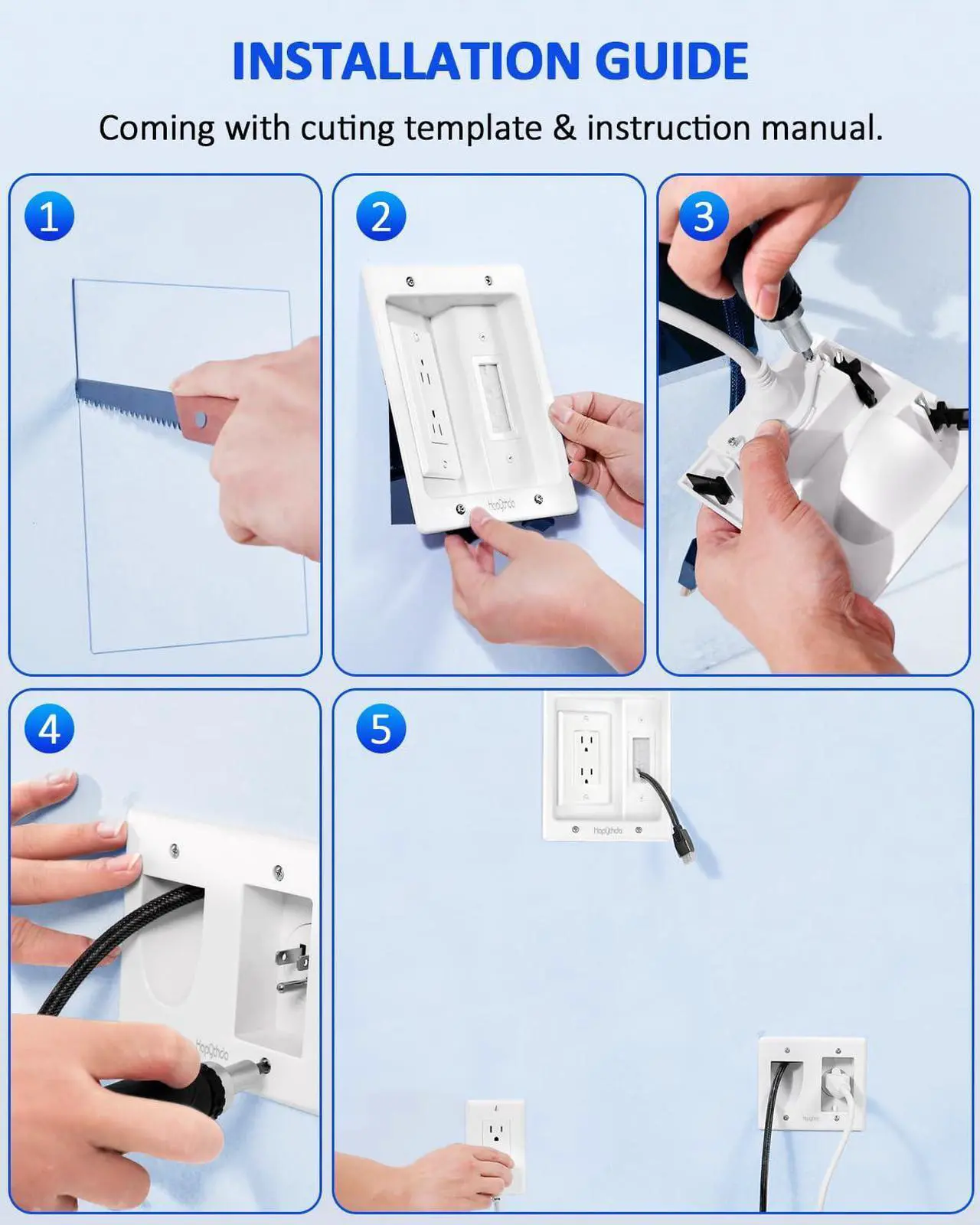 Alt view image 5 of 7 - in Wall Cable Management Kit, Recessed Outlet for Wall Mount TV, Hide TV Power Cables & Low Voltage Wires Behind The Wall, in Wall Power Kit for Home & Office Theater Systerm, White