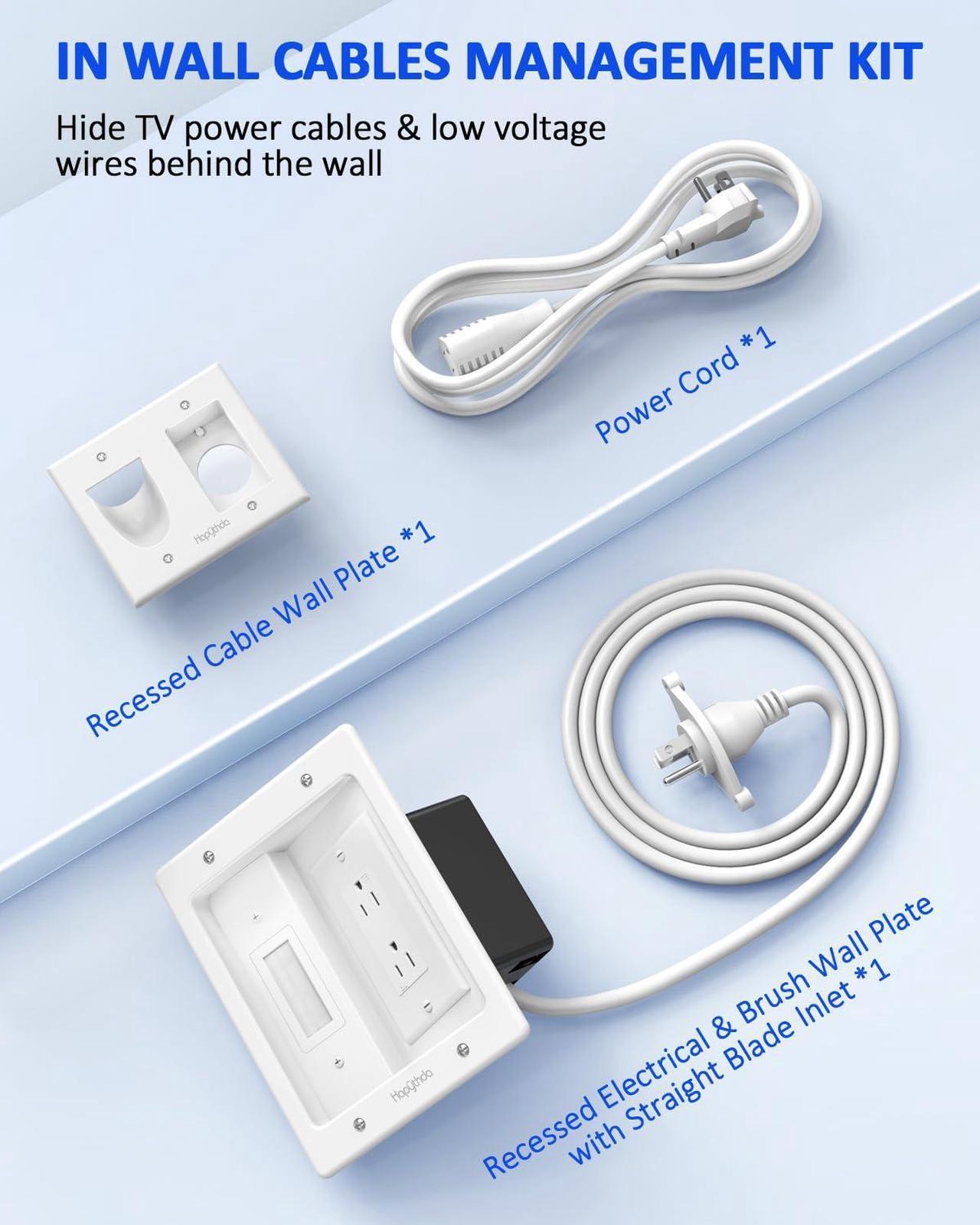 Alt view image 6 of 7 - in Wall Cable Management Kit, Recessed Outlet for Wall Mount TV, Hide TV Power Cables & Low Voltage Wires Behind The Wall, in Wall Power Kit for Home & Office Theater Systerm, White