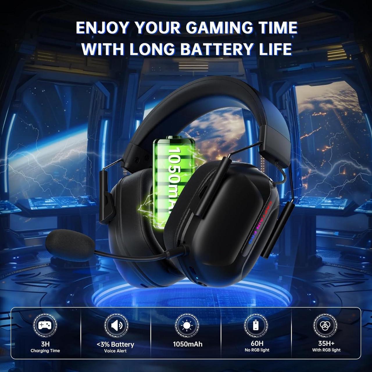 Alt view image 6 of 7 - Wireless Gaming Headset for Xbox Series X|S, Xbox One, PC, PS5, Mac, Nintendo Switch, Bluetooth 5.2, Surround Sound, 60H Battery, Gaming Headphones with Detachable Noise Canceling Microphone-Black