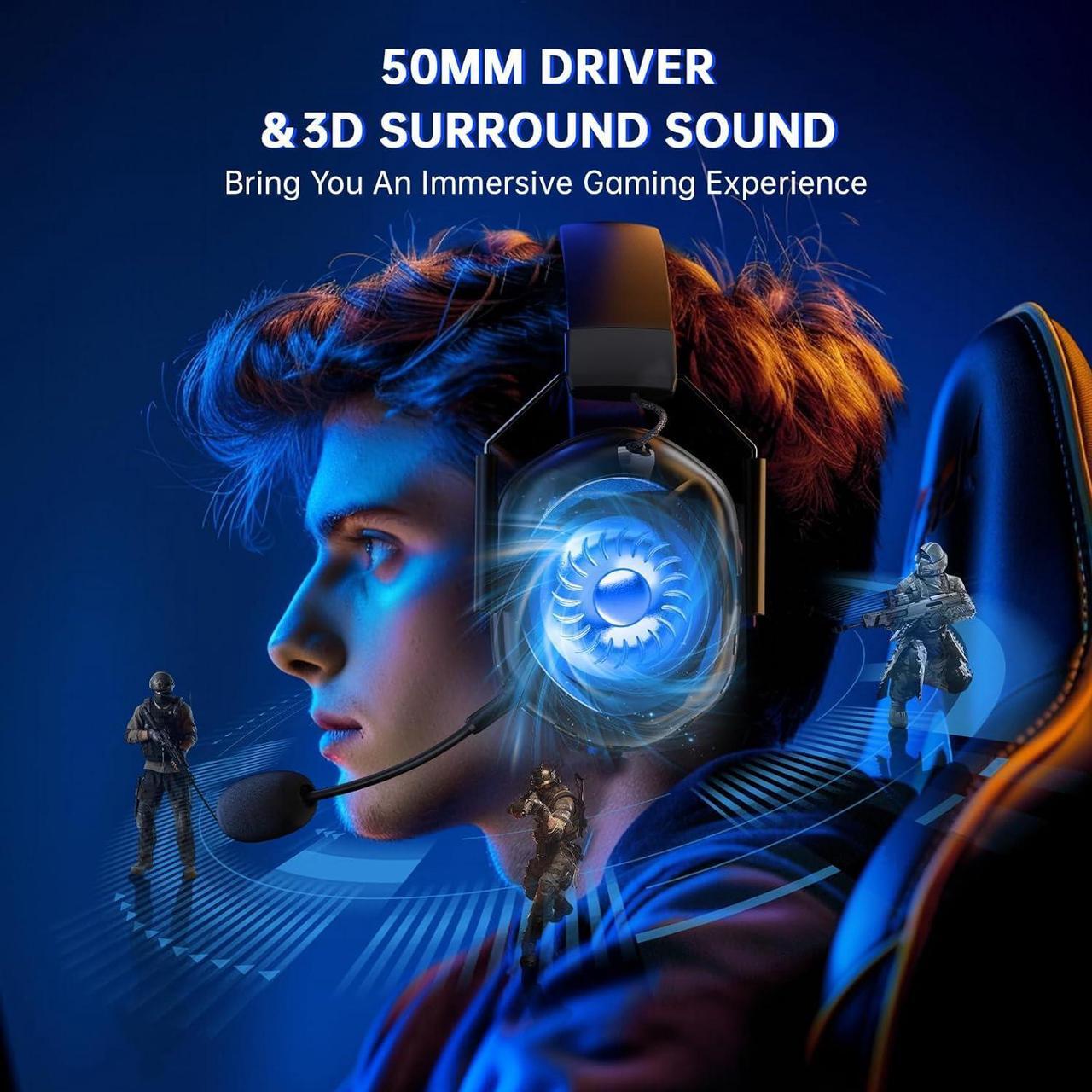 Alt view image 7 of 7 - Wireless Gaming Headset for Xbox Series X|S, Xbox One, PC, PS5, Mac, Nintendo Switch, Bluetooth 5.2, Surround Sound, 60H Battery, Gaming Headphones with Detachable Noise Canceling Microphone-Black