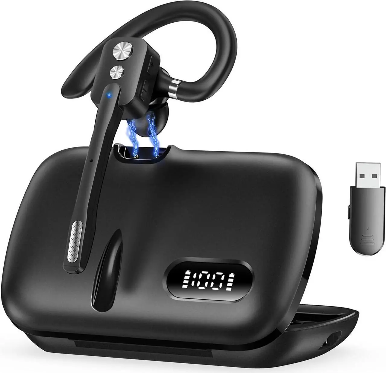 Main image of Bluetooth Headset Wireless Bluetooth Earpiece with Dual-Mic & Noise Canceling Single Ear Headset with Mute for Business Remote Work V5.3 Hand-Free headset for iOS Android Cell Phone (Black)