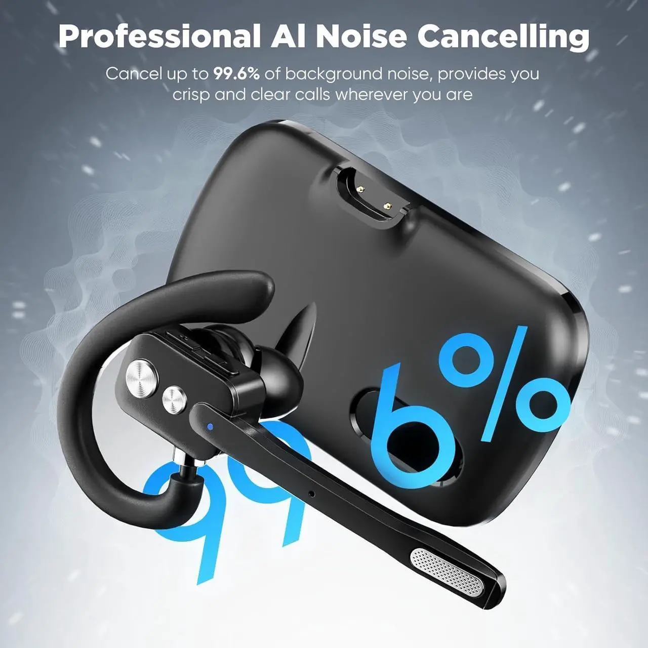 Alt view image 2 of 6 - Bluetooth Headset Wireless Bluetooth Earpiece with Dual-Mic & Noise Canceling Single Ear Headset with Mute for Business Remote Work V5.3 Hand-Free headset for iOS Android Cell Phone (Black)