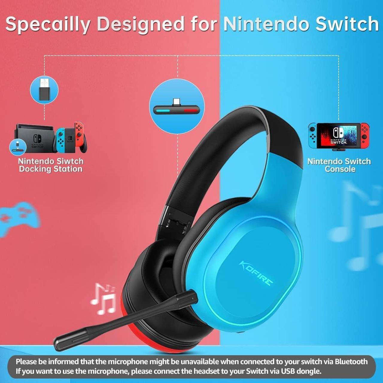 Alt view image 2 of 7 - UT-01 Wireless Gaming Headset for Nintendo Switch Lite OLED Model, 2.4GHz Ultra-Low Latency Bluetooth Gaming Headphone with Removable Microphone, USB-C to USB-A Adapter for PS5, PS4, PC