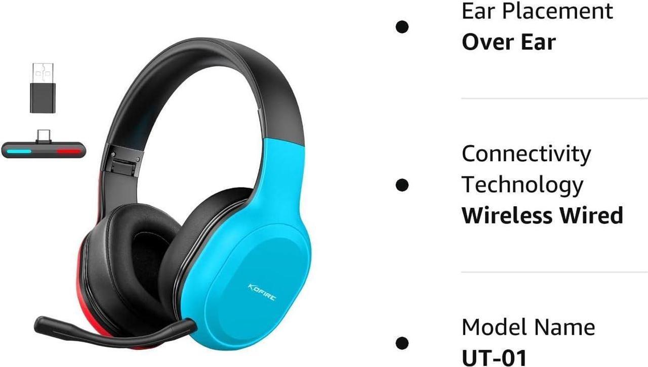 Alt view image 7 of 7 - UT-01 Wireless Gaming Headset for Nintendo Switch Lite OLED Model, 2.4GHz Ultra-Low Latency Bluetooth Gaming Headphone with Removable Microphone, USB-C to USB-A Adapter for PS5, PS4, PC