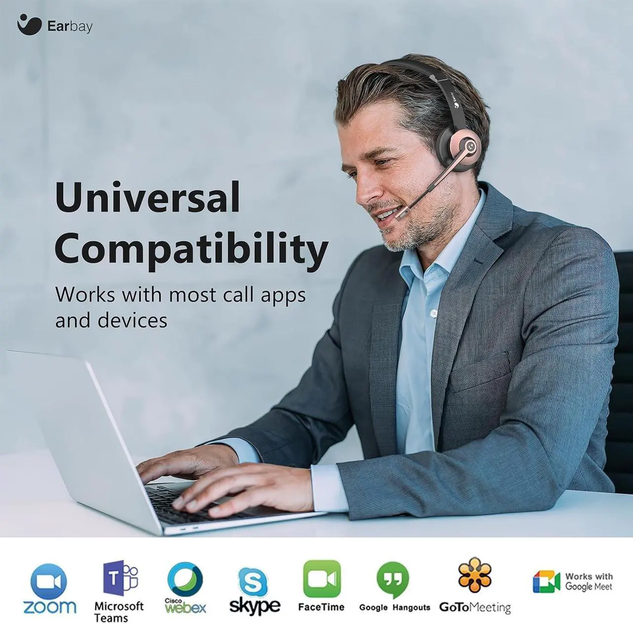 Alt view image 3 of 6 - Wireless Headset, Bluetooth Headset with Microphone Noise Canceling & USB Dongle, Wireless Headphones with Mic Mute & Charging Dock for PC Computer Cell Phone Remote Work Office Zoom Meetings Call