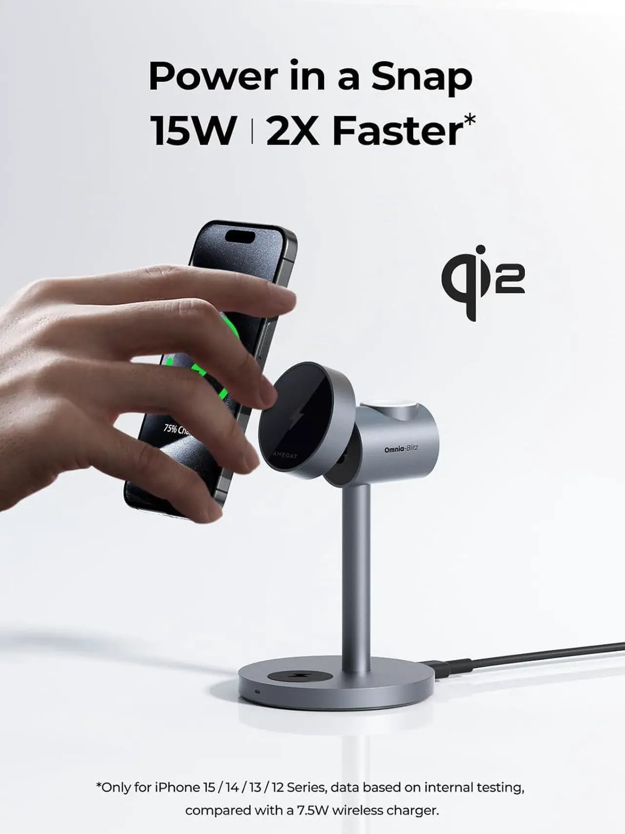 Alt view image 3 of 7 - MagFusion 3-in-1 Charging Station MagSafe Compatible, Qi2 Certified 15W Wireless Charger Stand,  Watch Charger, for iPhone 15/14/13/12, AirPods,  Watch S9 (30W PD Charger Included)