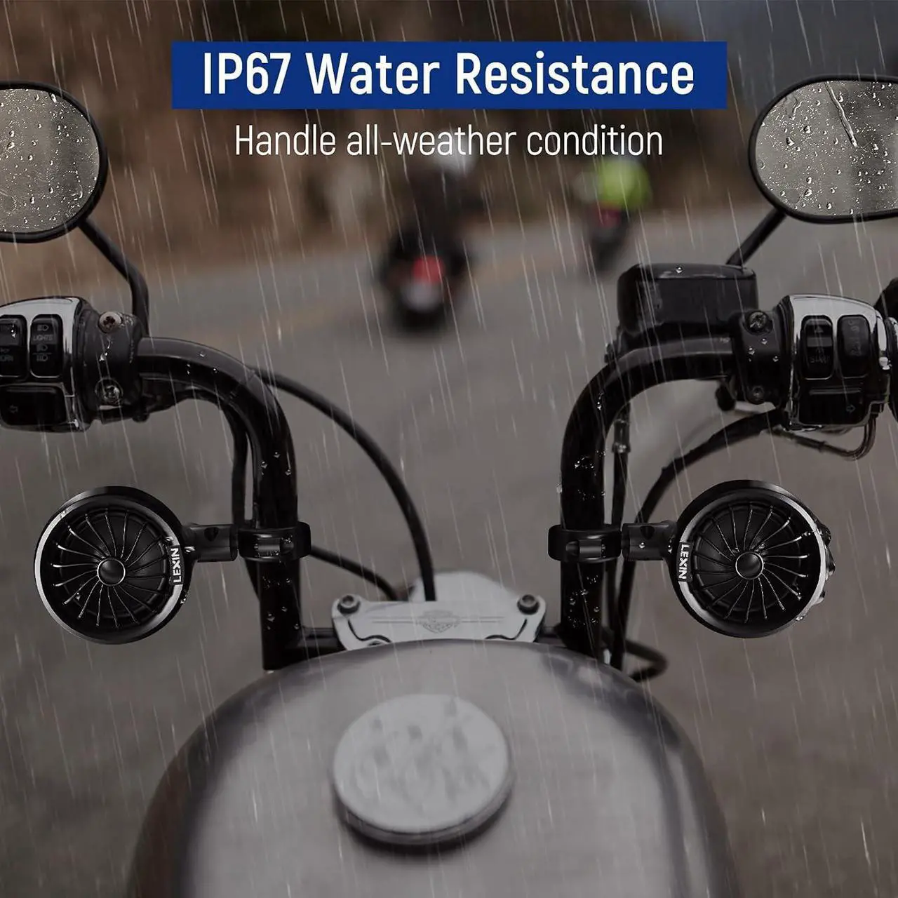 Alt view image 3 of 7 - Q3 Motorcycle Speakers Bluetooth Waterproof, 3" Full Range Handlebar Audio Systems for Harley with Stereo/Bass Sound, Turning Light, Bluetooth V5.1, FM Radio, Fits ATVs/UTVs, Black